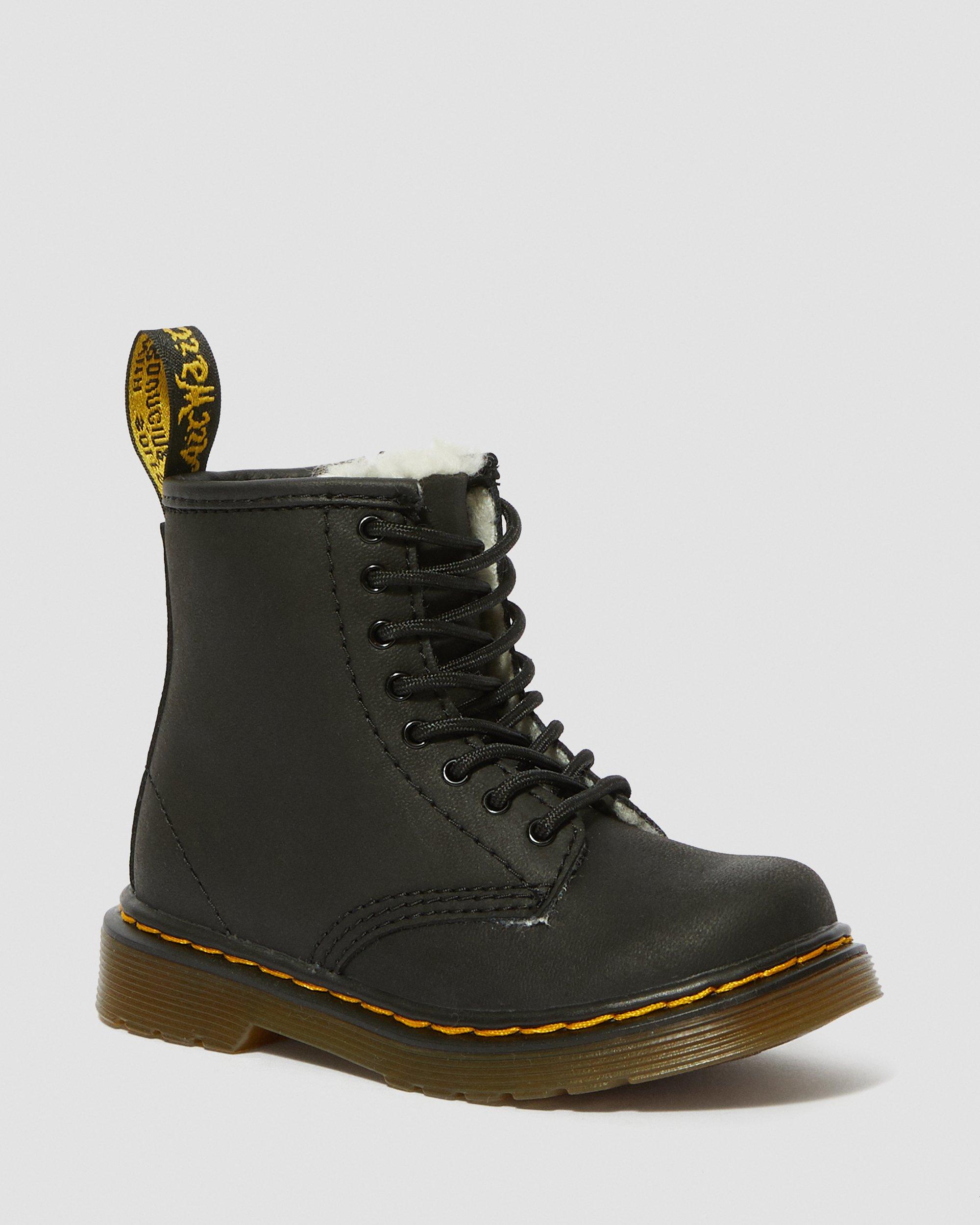 Dr. Martens ブラックファーブーツ キッズ用　17cm Toddler 1460 Faux Fur Lined Lace Up Boots in BLACK | Dr. Martens™