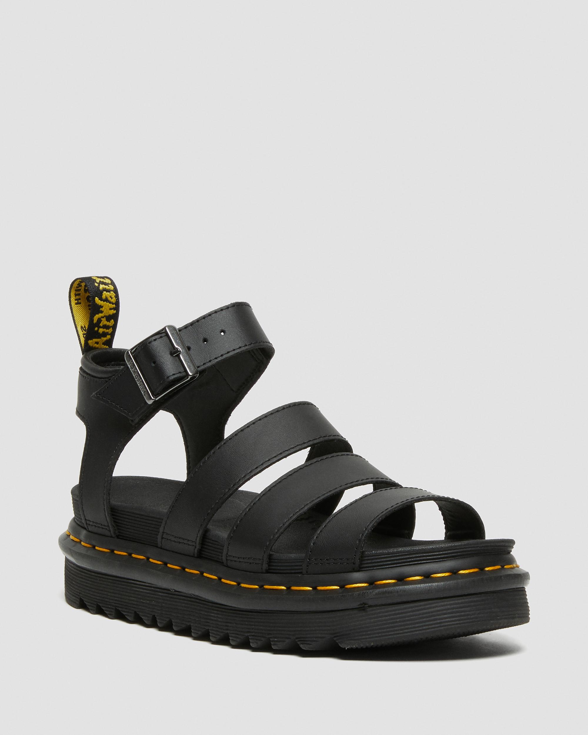 Blaire Hydro Leather Strap Sandals in Black