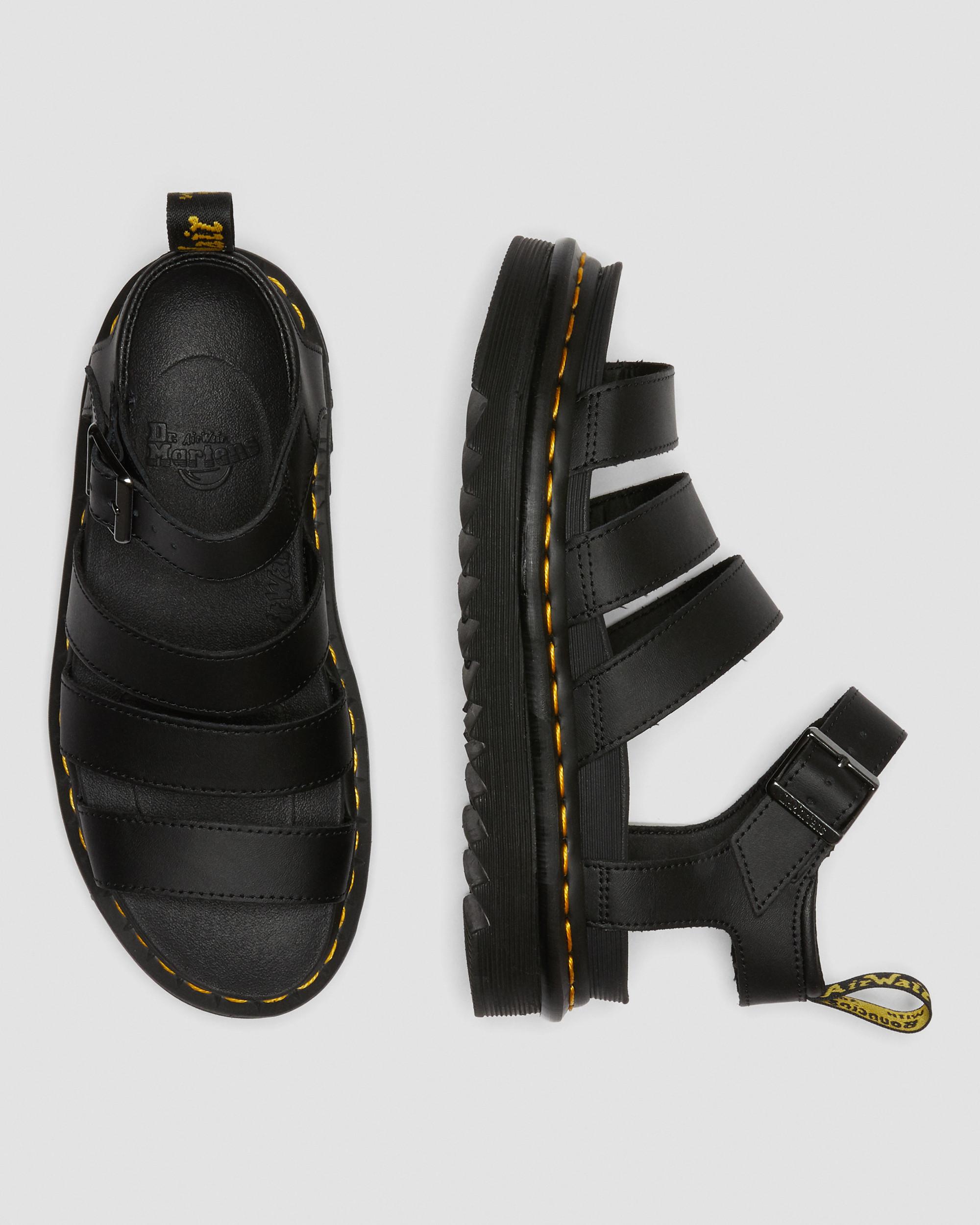 Blaire Hydro Leather Strap Sandals in Black