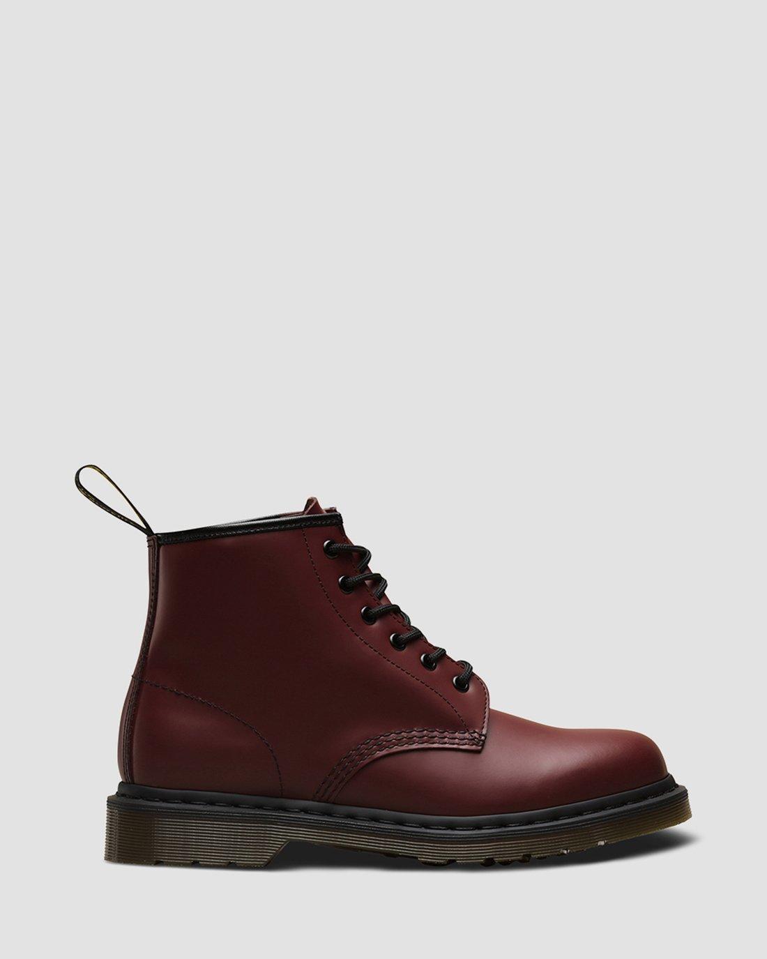 Cherry Red Hole Dr Martens 101 Black Stitch Smooth Leather Ankle