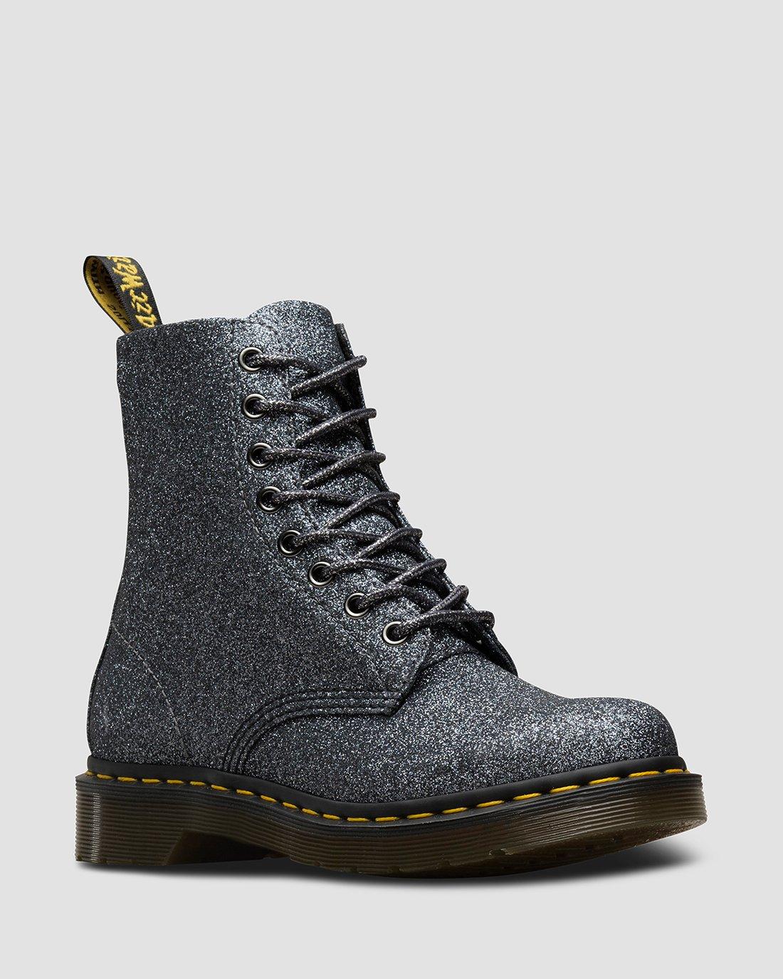 black & silver pascal 8 eye glitter boots