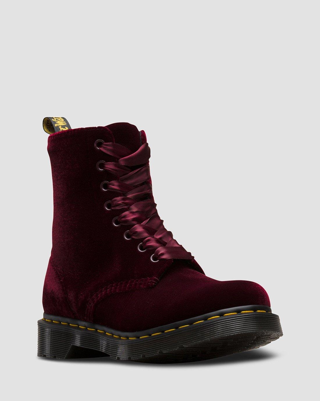 1460 PASCAL VELVET ANKLE BOOTS in Cherry Red | Dr. Martens display picture 1