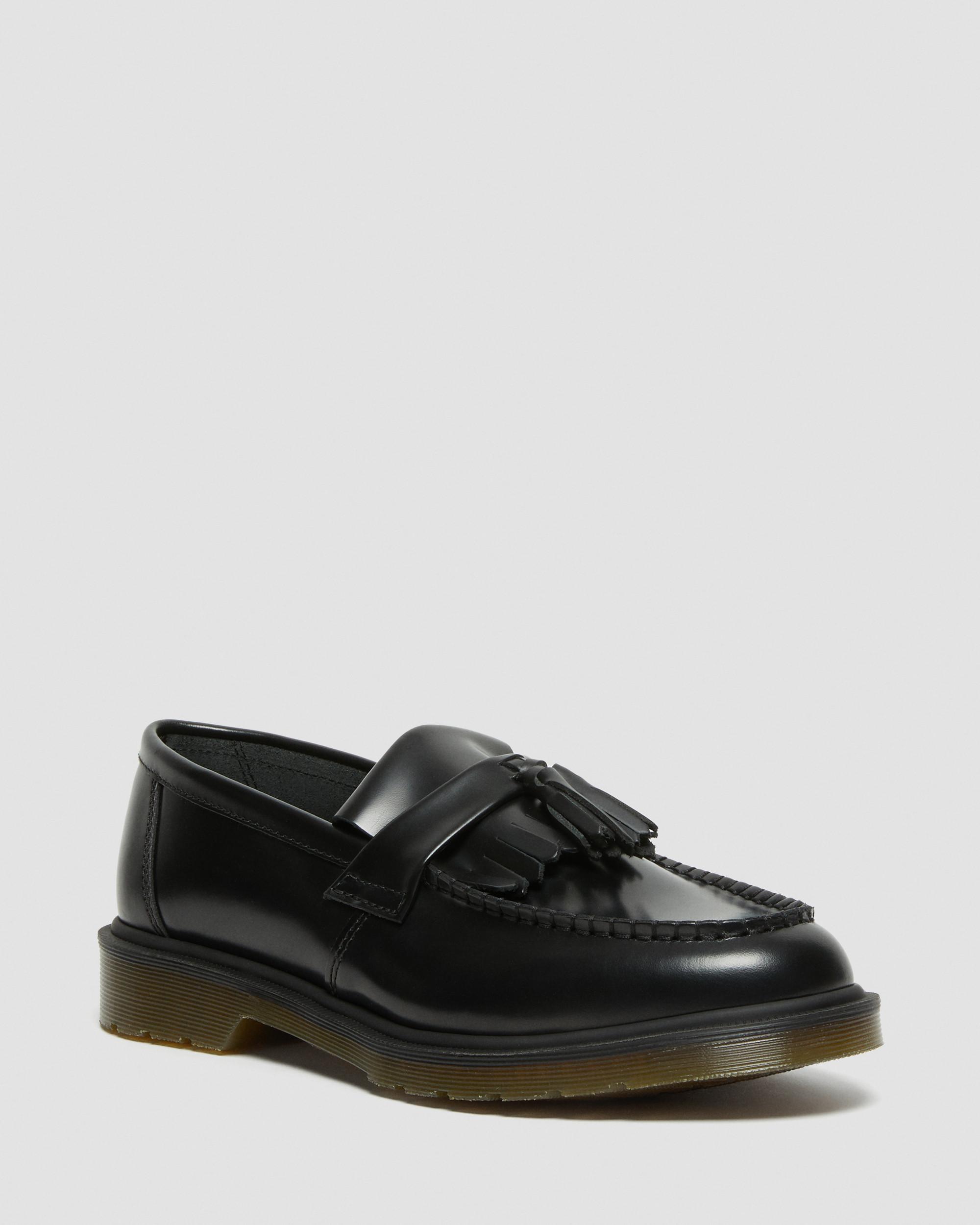 Adrian Smooth Leather Tassel Loafers in Black | Dr. Martens