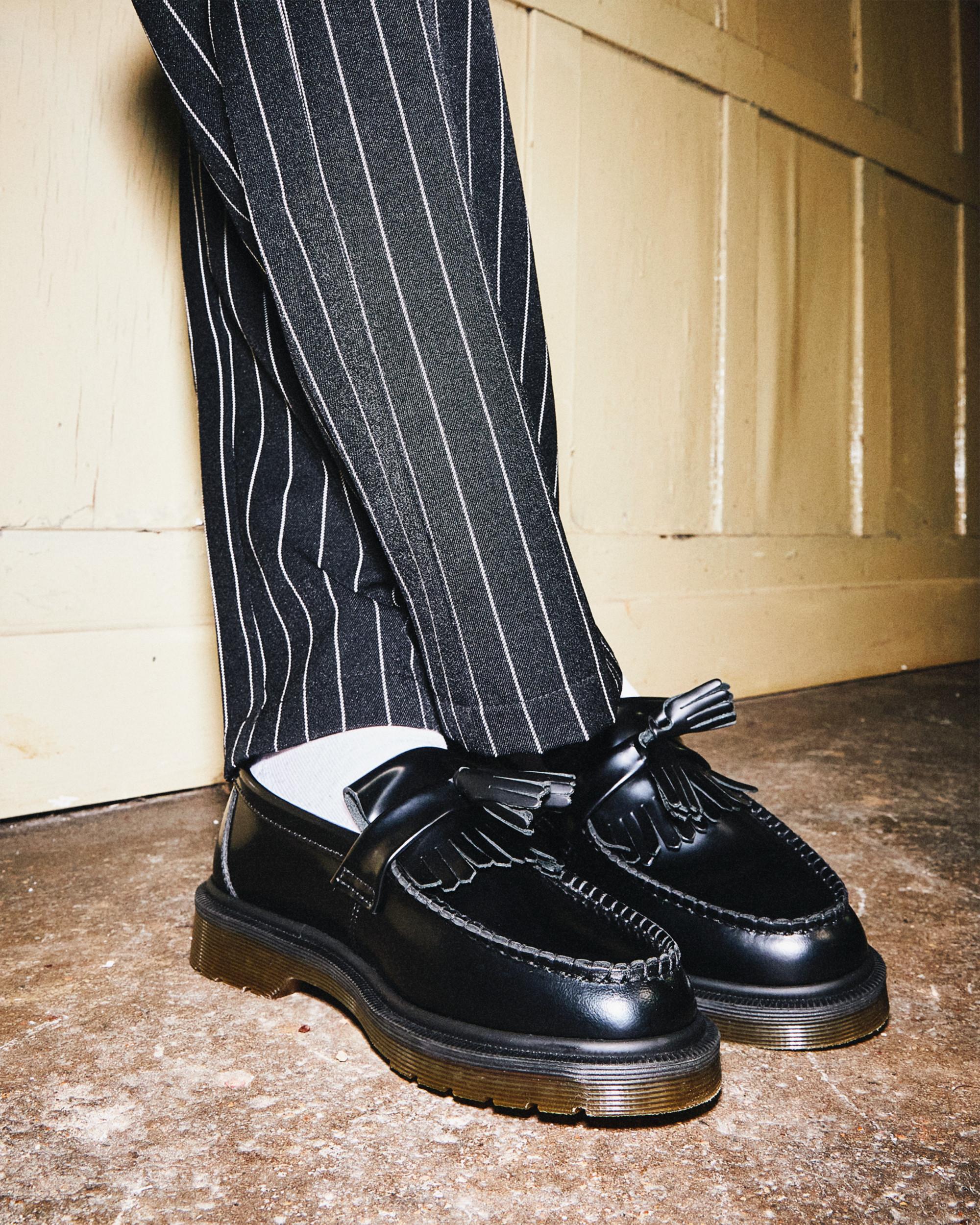 Adrian Smooth Leather Tassel Loafers in Black