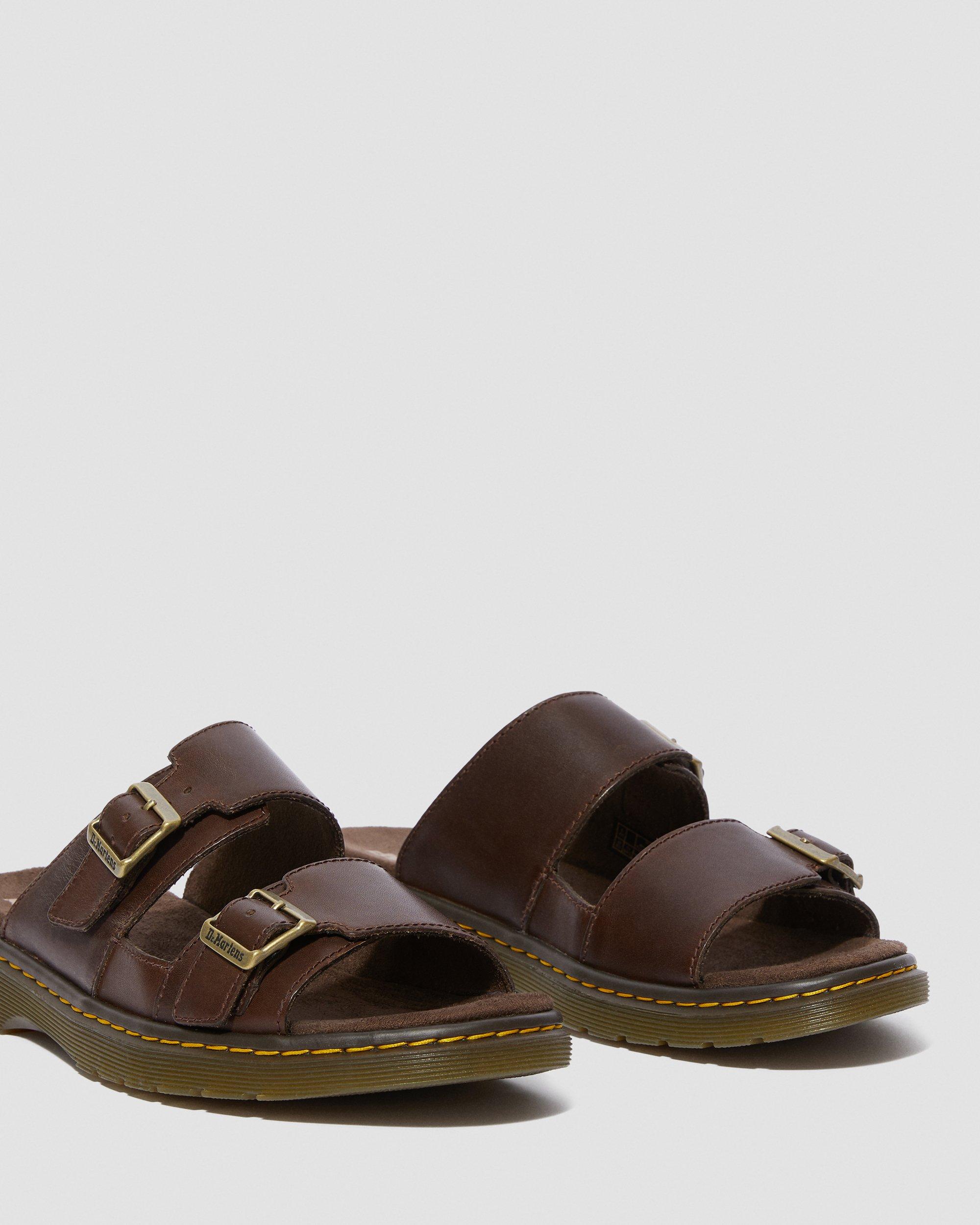 NIKOLAI SLIP ON LEATHER SANDALS in DARK BROWN | Dr. Martens™