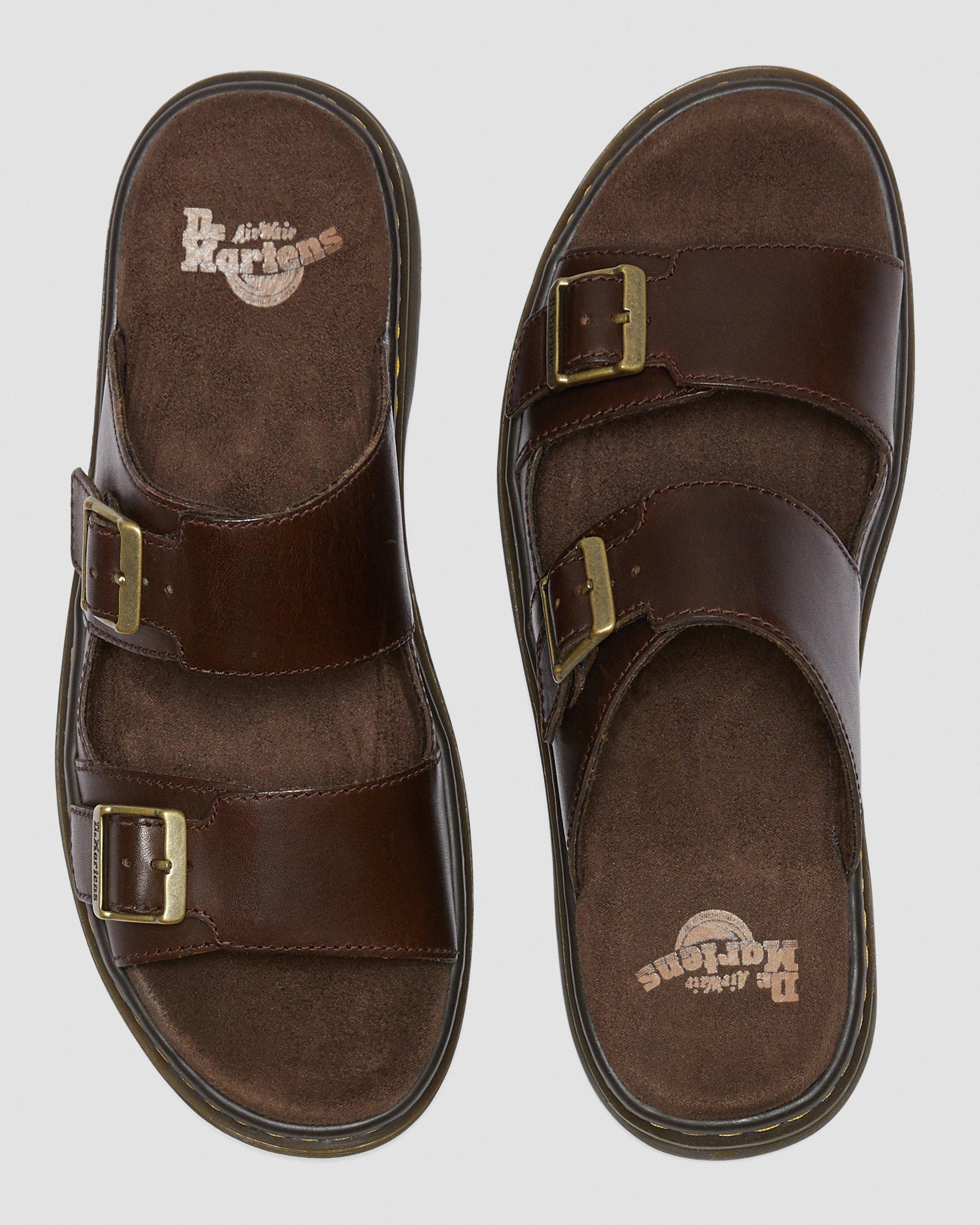 NIKOLAI SLIP ON LEATHER SANDALS in DARK BROWN | Dr. Martens™