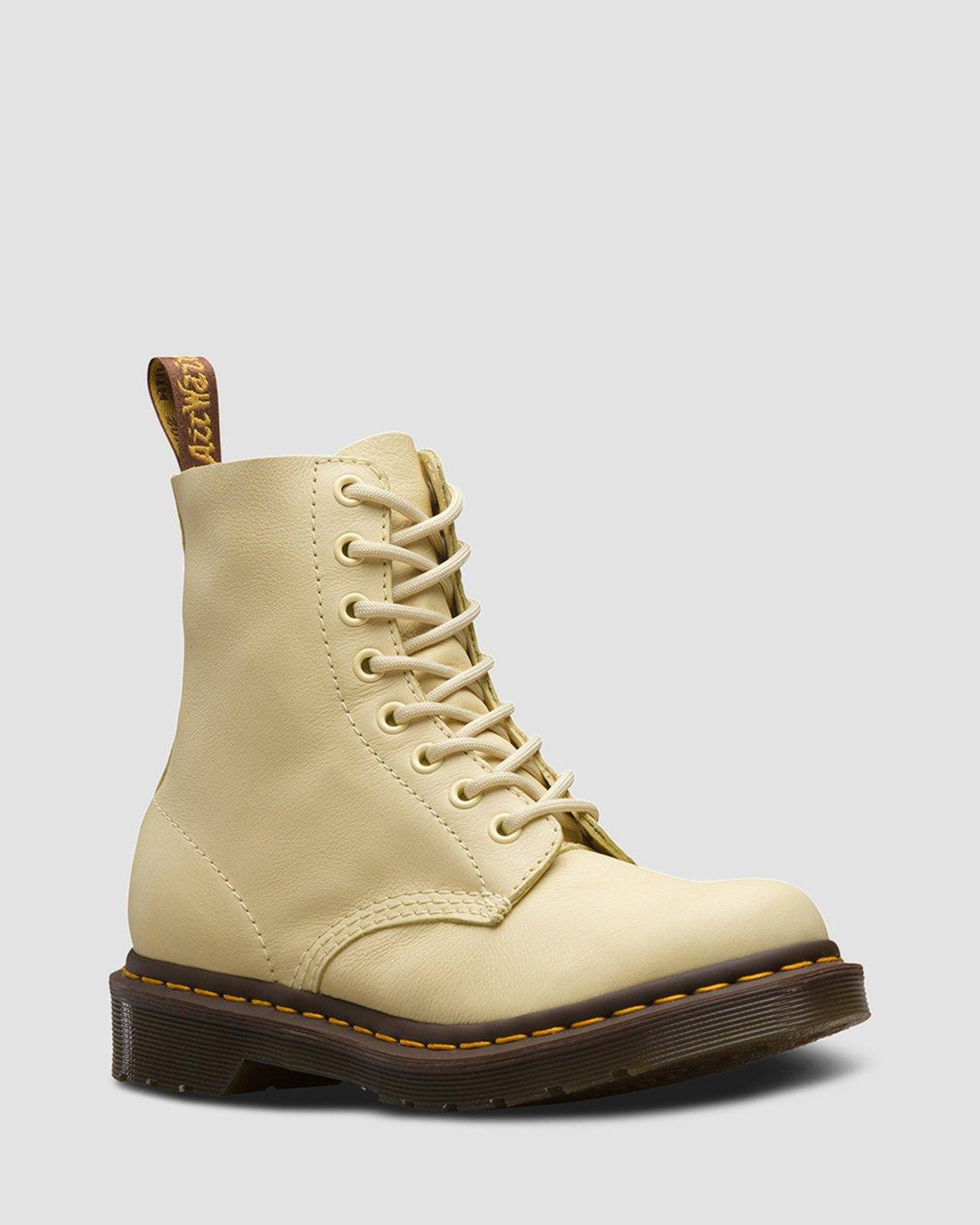 1460 Pascal Virginia Leather Lace Up Boots in Pastel Yellow Dr. Martens