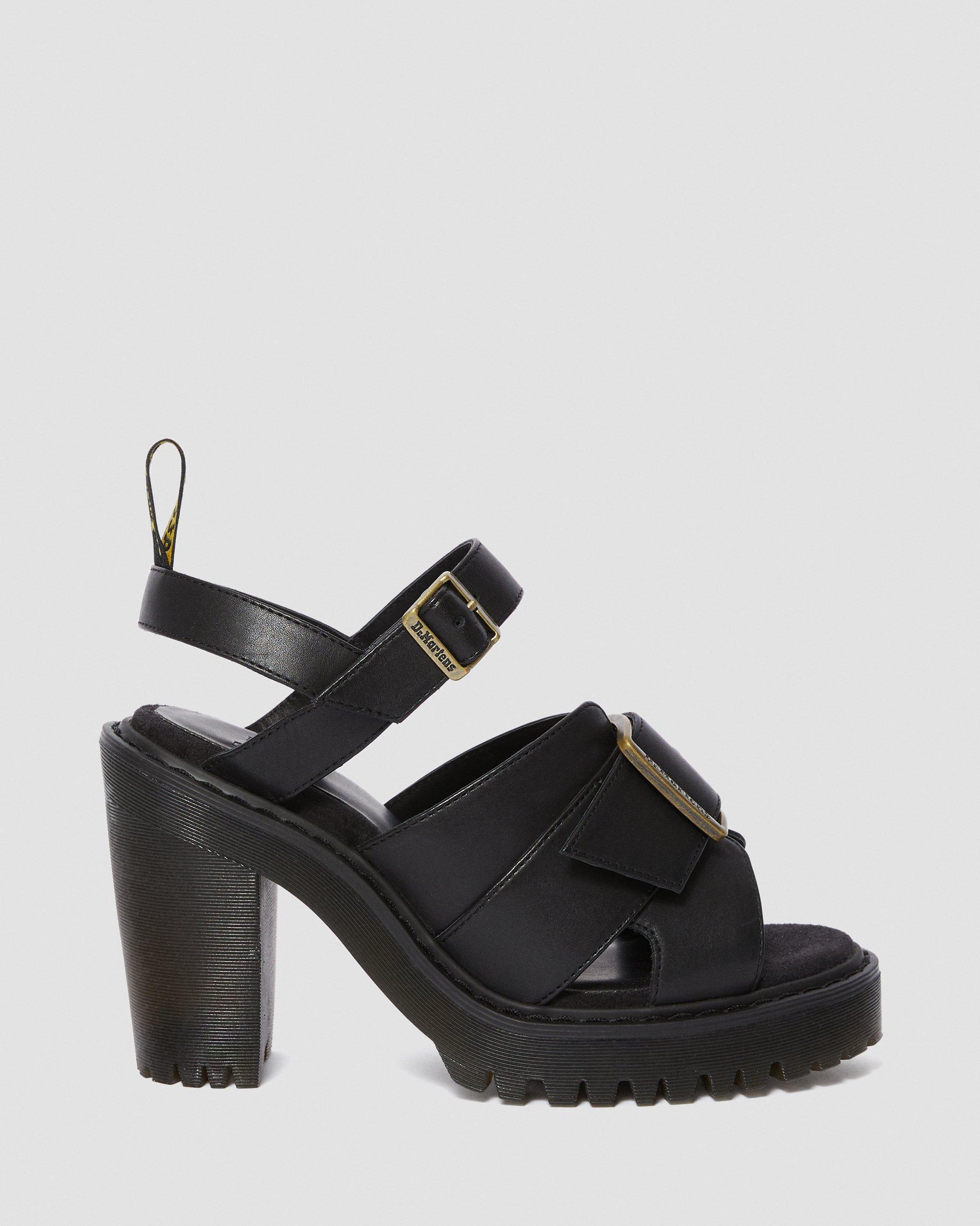Granik Women's Leather Heeled Sandals in Black Martens