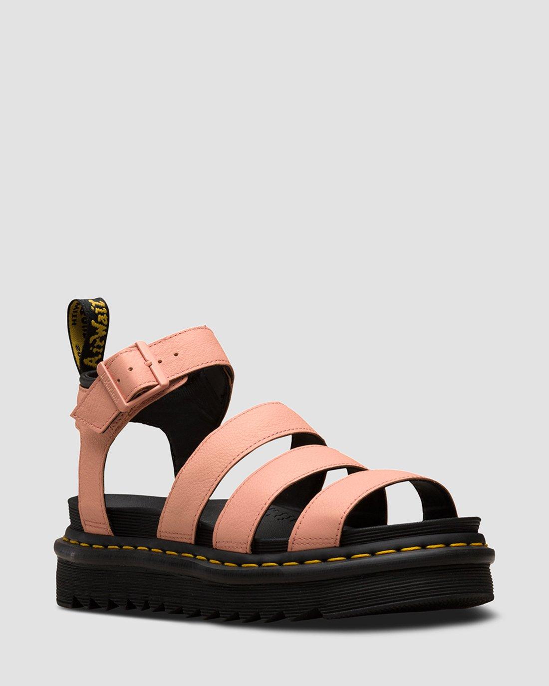 Blaire Pisa Leather Strap Platform Sandals in SALMON PINK+BLACK