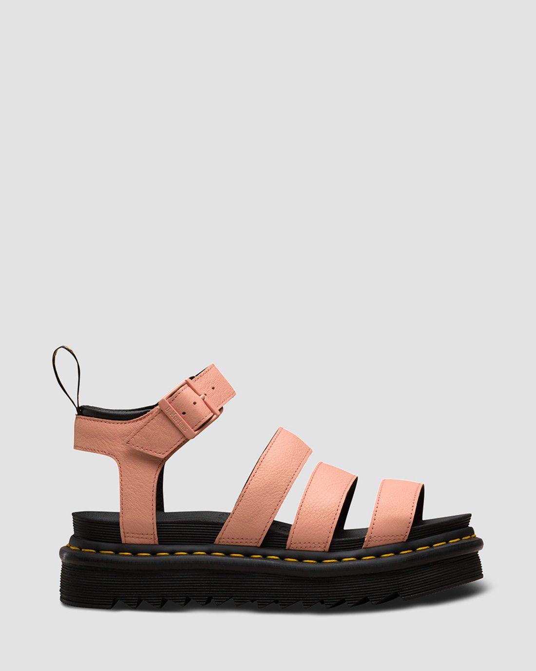 Blaire Pisa Leather Strap Platform Sandals in SALMON PINK+BLACK