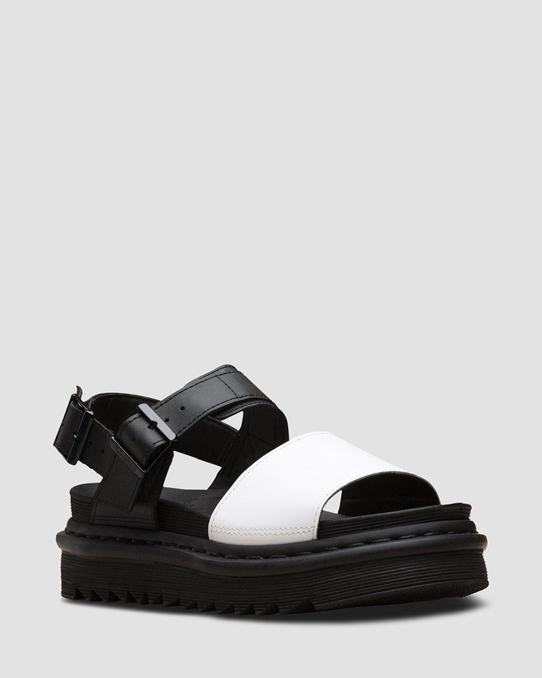 Voss Women's Leather Strap Sandals in Black+White