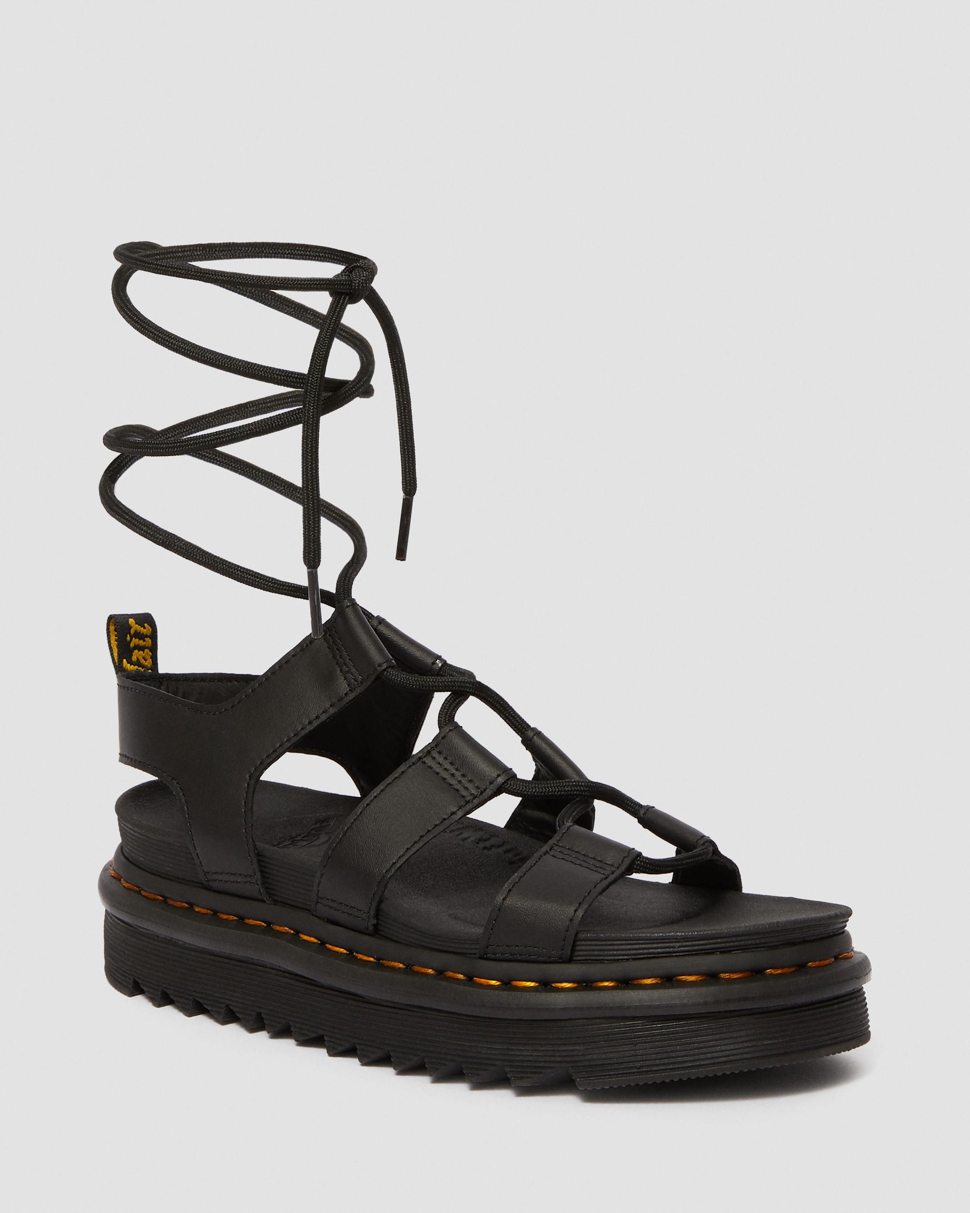 Nartilla Hydro Leather Lace Up Gladiator Sandals in Black