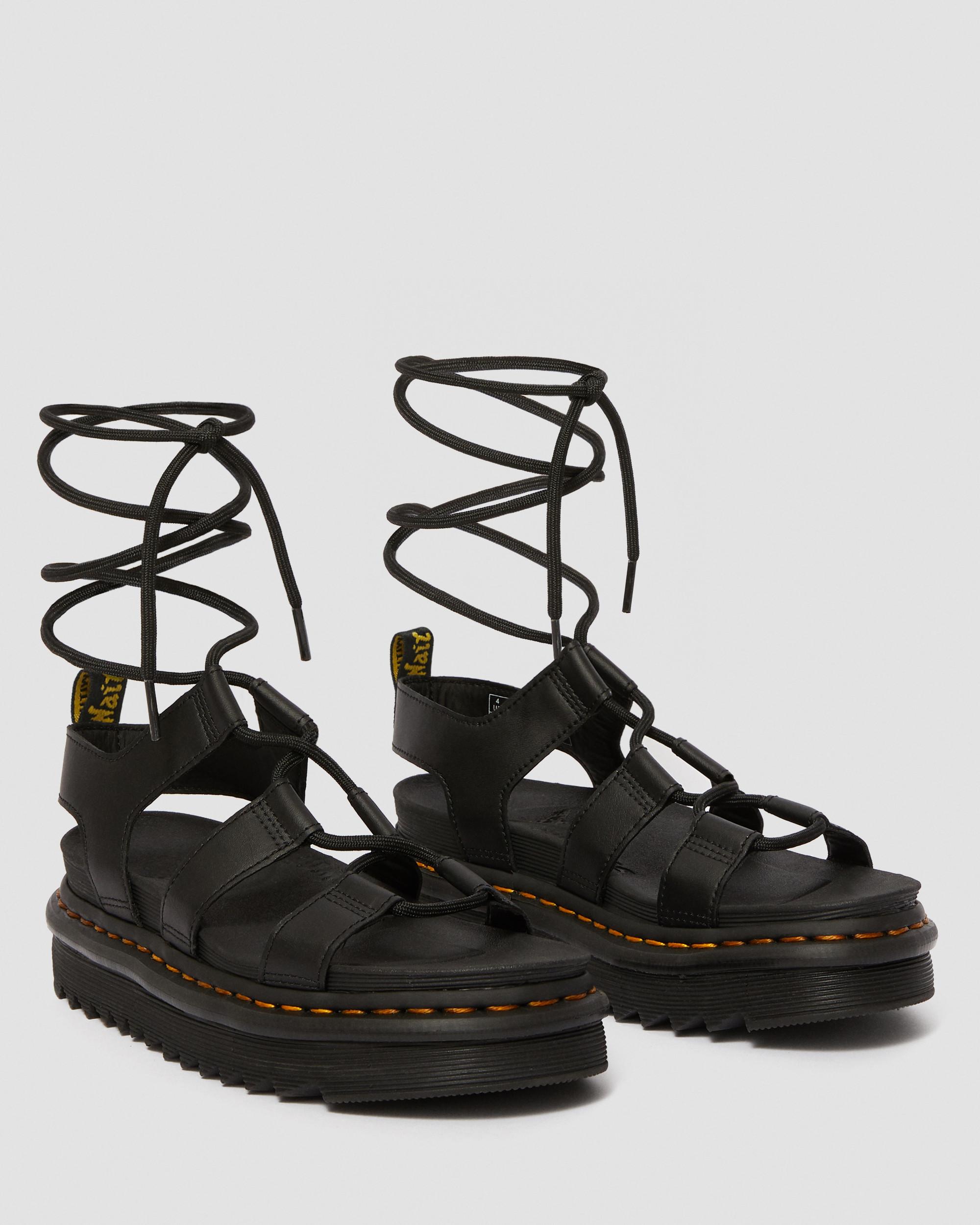 Nartilla Women's Leather Gladiator Sandals in Black