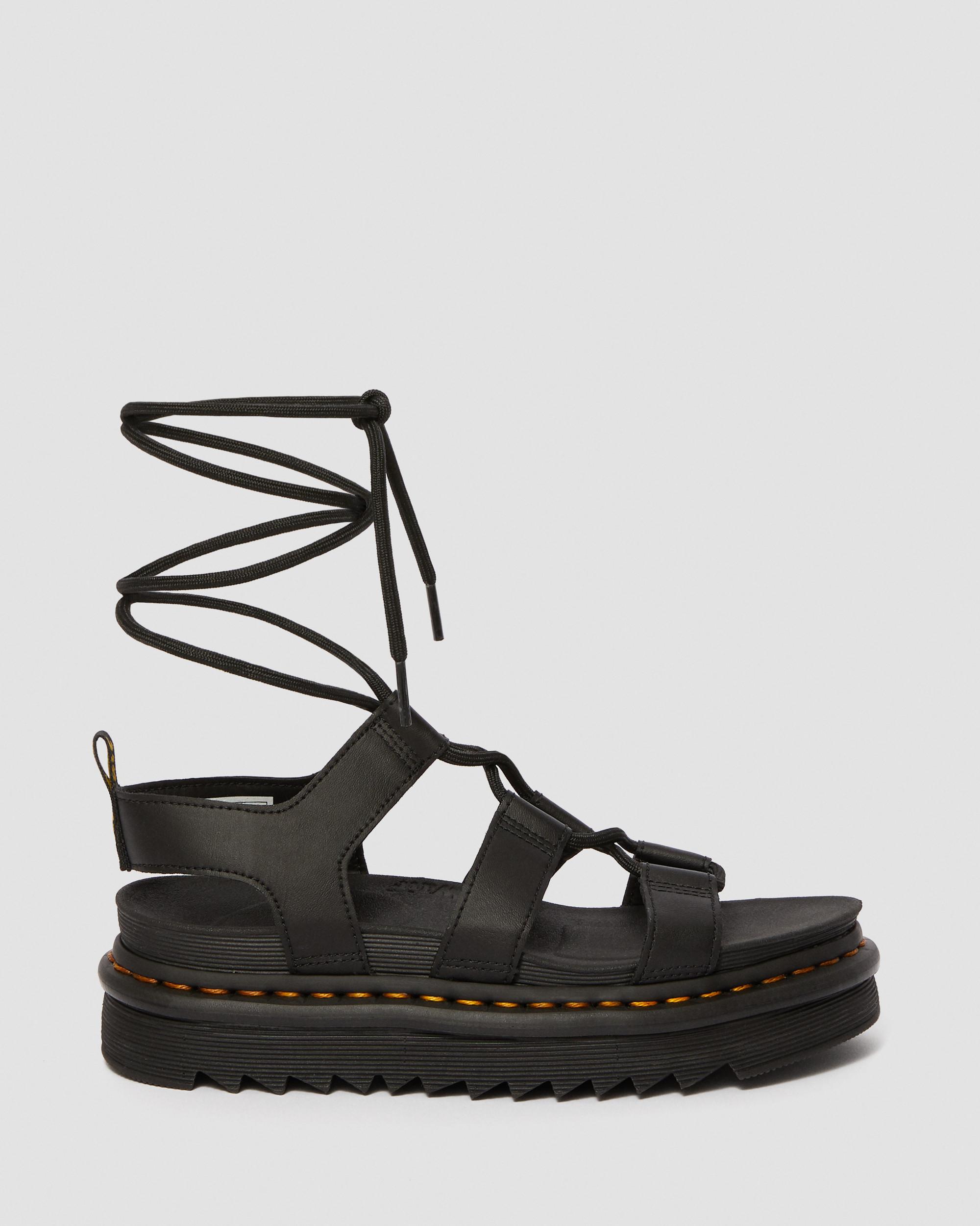 Nartilla Hydro Leather Lace Up Gladiator Sandals in Black