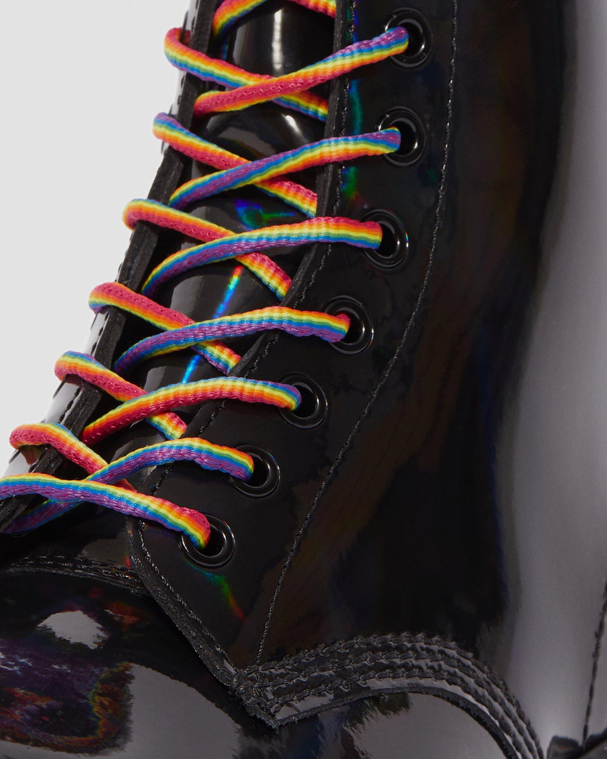 Dr Martens Unisex Black Rainbow Holographic Patent Coated Leather Ankle Boots 