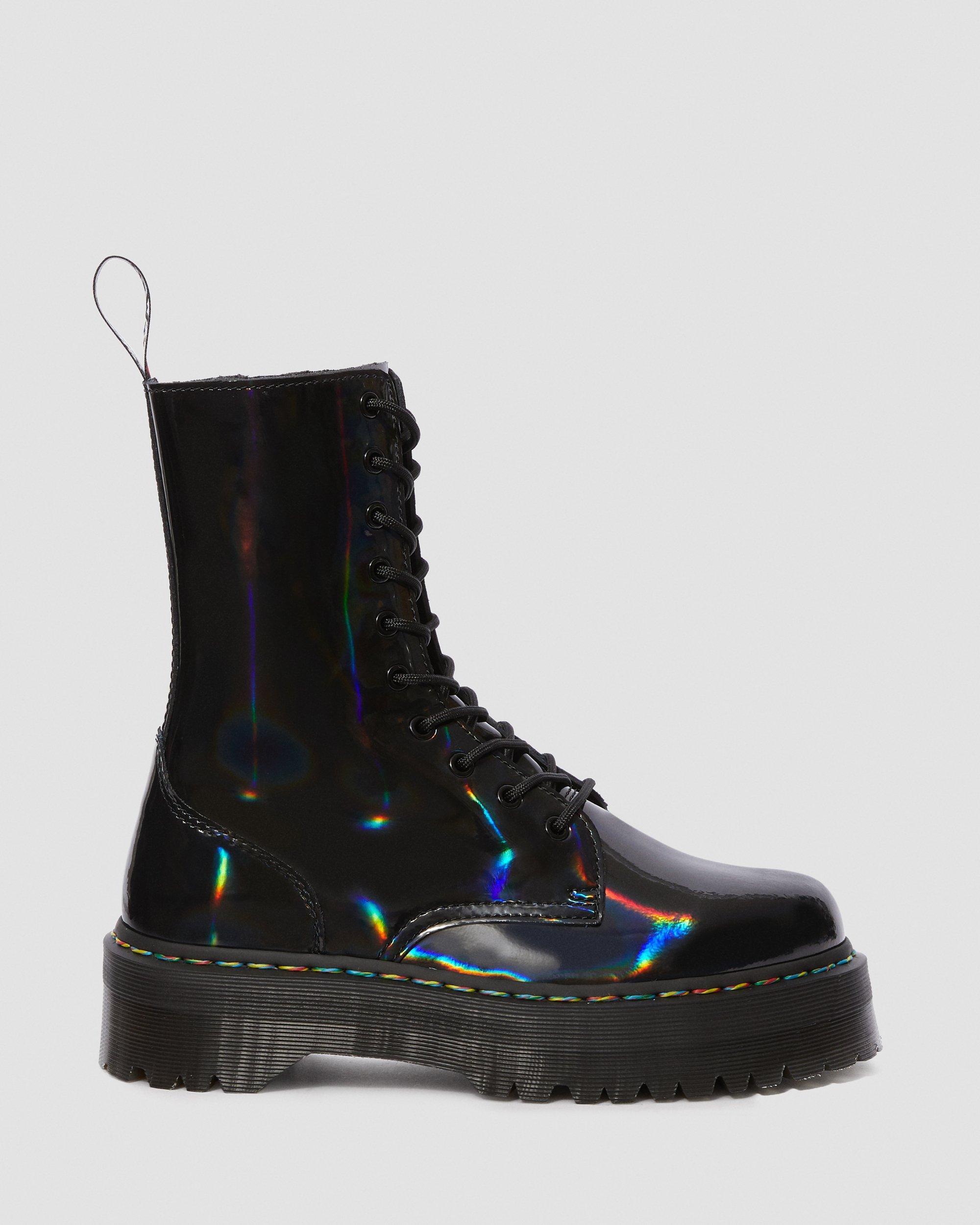 Jadon Hi Rainbow Patent Platform Boots in Black | Dr. Martens