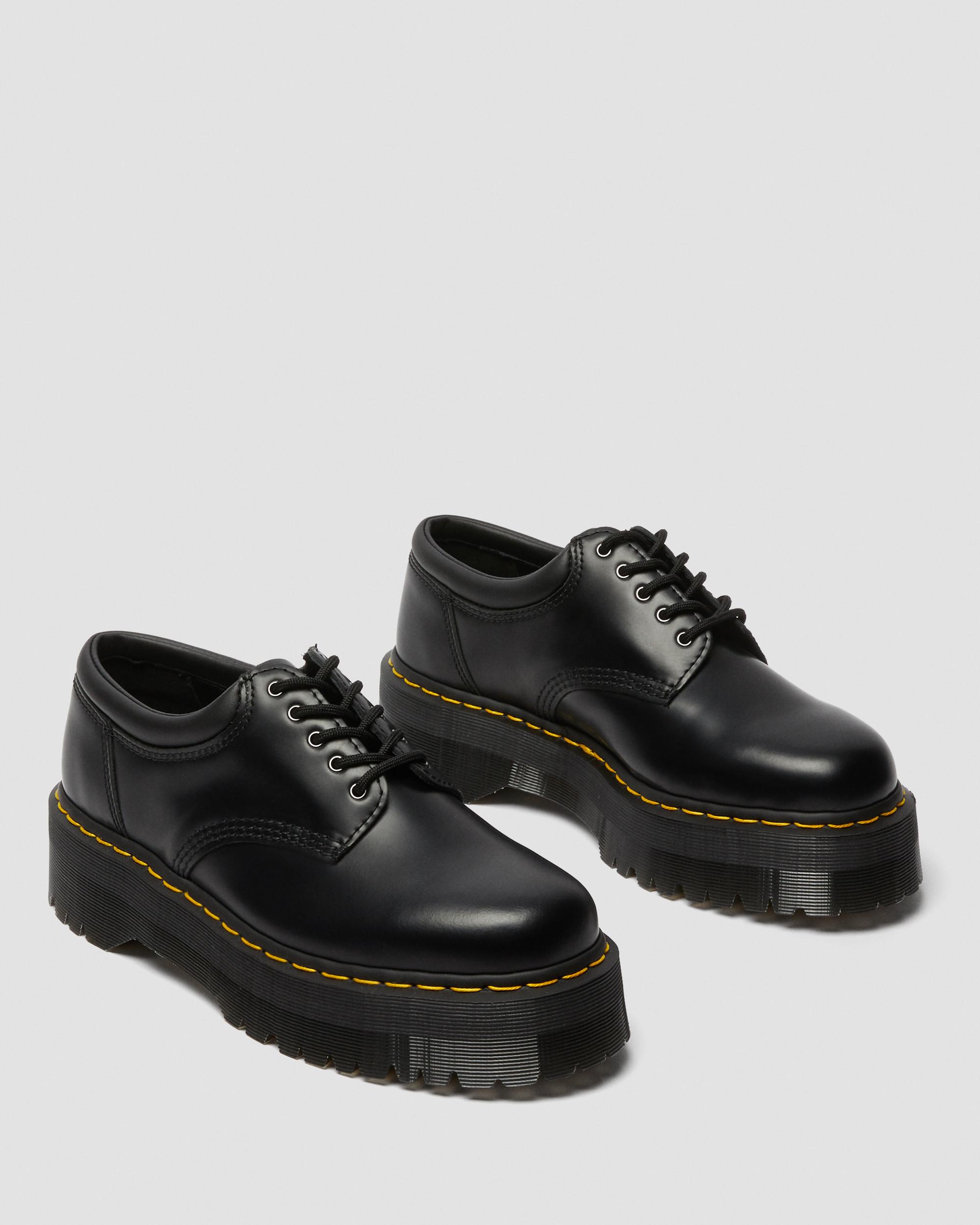 8053 Quad Smooth Leather Platform Shoes in Black
