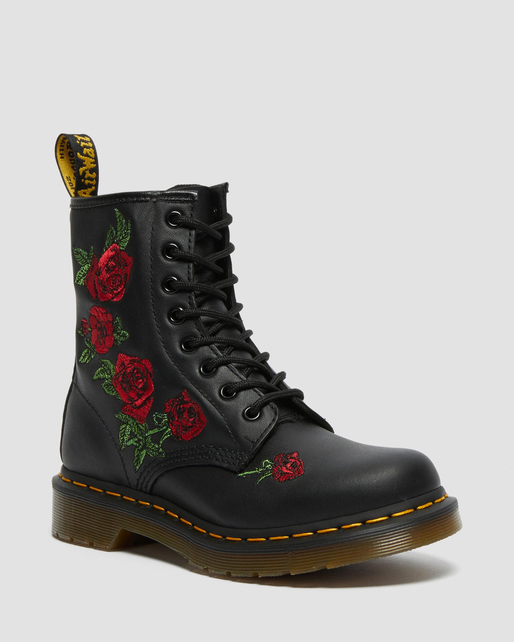 1460 Vonda Floral Rose Leather Lace Up Boots in Black