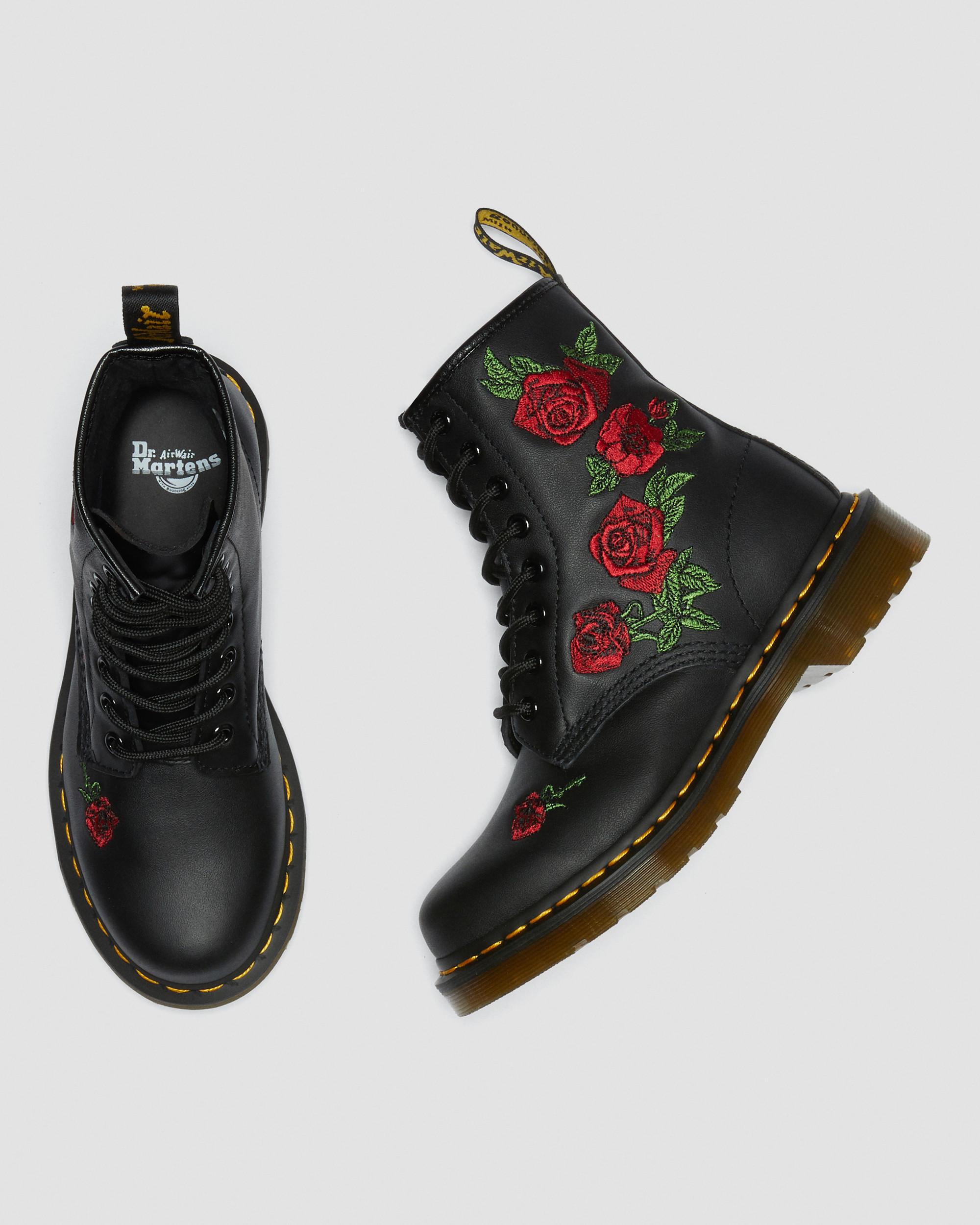 1460 Vonda Floral Rose Leather Lace Up Boots in Black