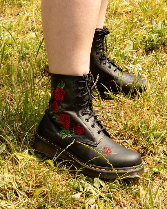 1460 Vonda Floral Leather Lace Up Boots in Black | Dr. Martens 1460 Vonda Floral Leather Lace Up Boots in Black | Dr. Martens