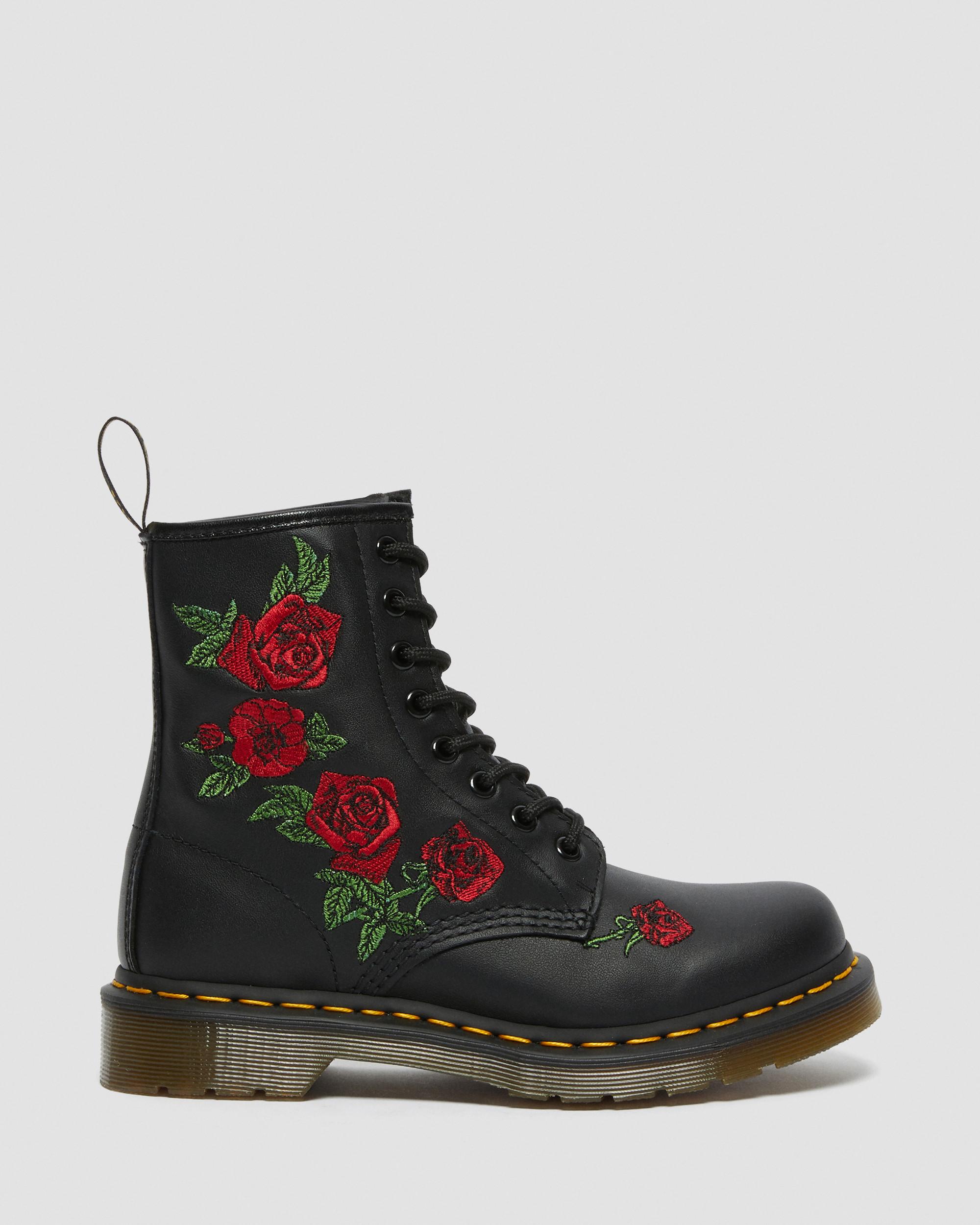 1460 Vonda Floral Leather Lace Up Boots in Black | Dr. Martens