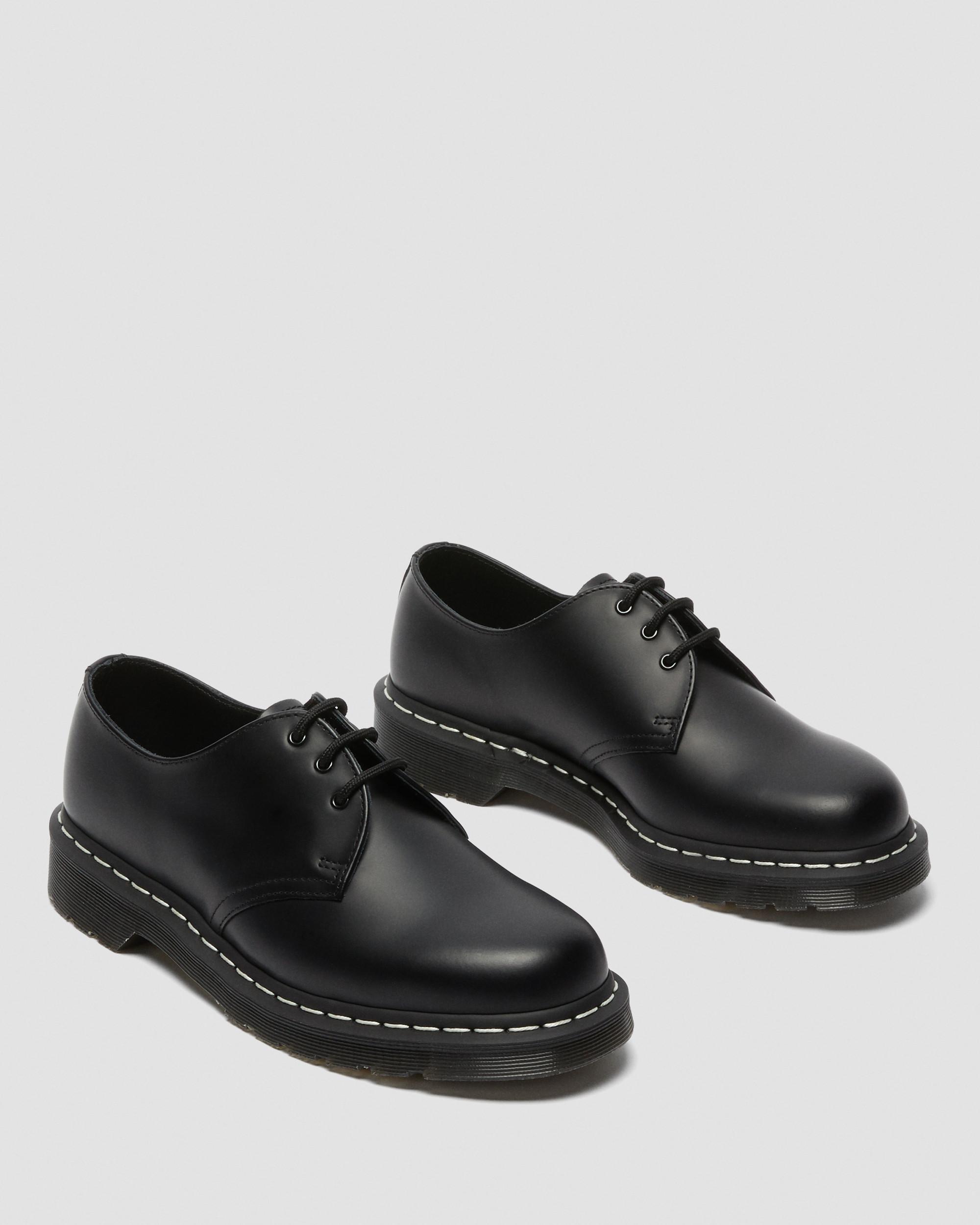 1461 WHITE STITCH LEATHER SHOES in Black | Dr. Martens