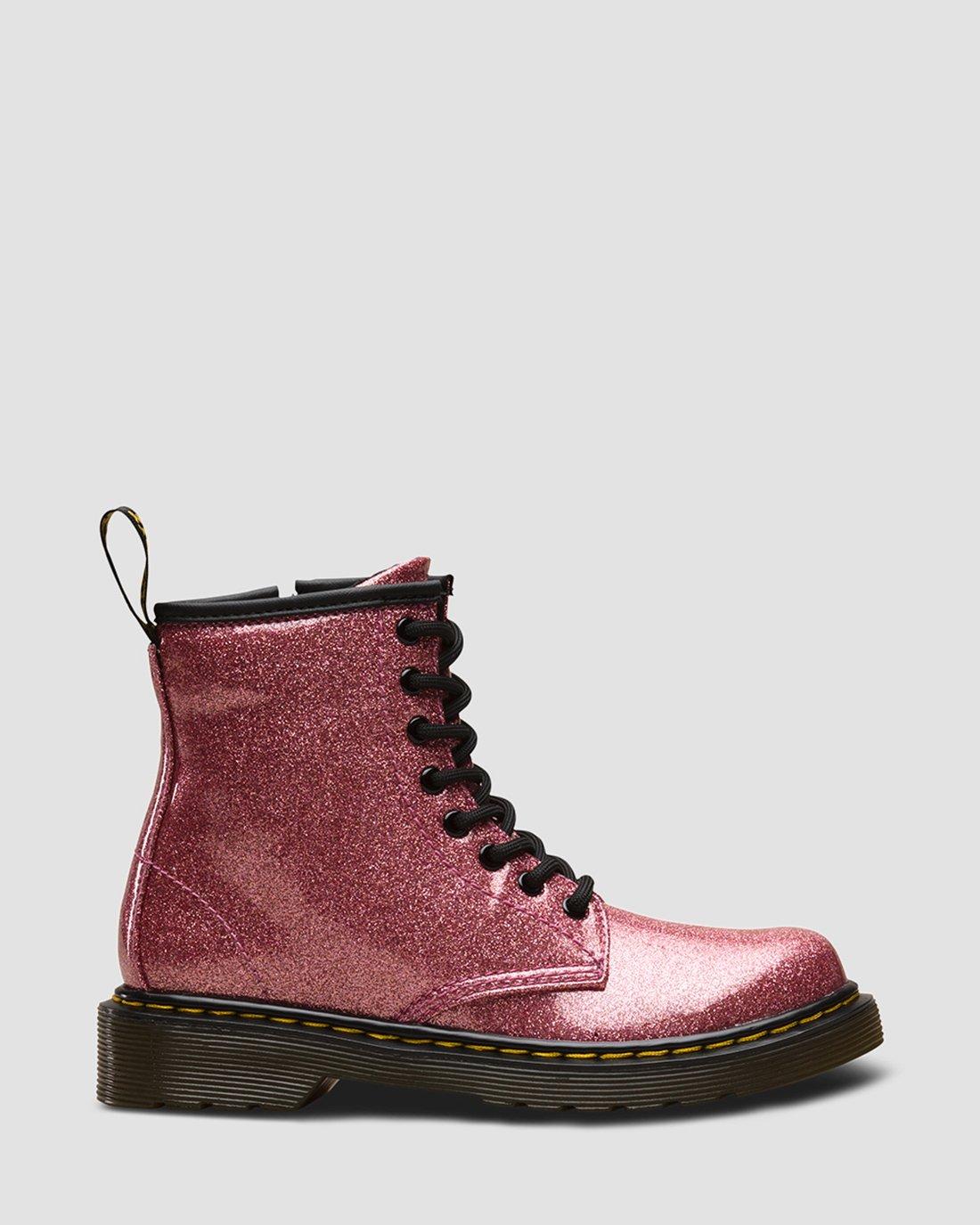 Pink Dr Martens Rosa Glitzer 1460 GLITTER JUNIOR ANKLE BOOTS In