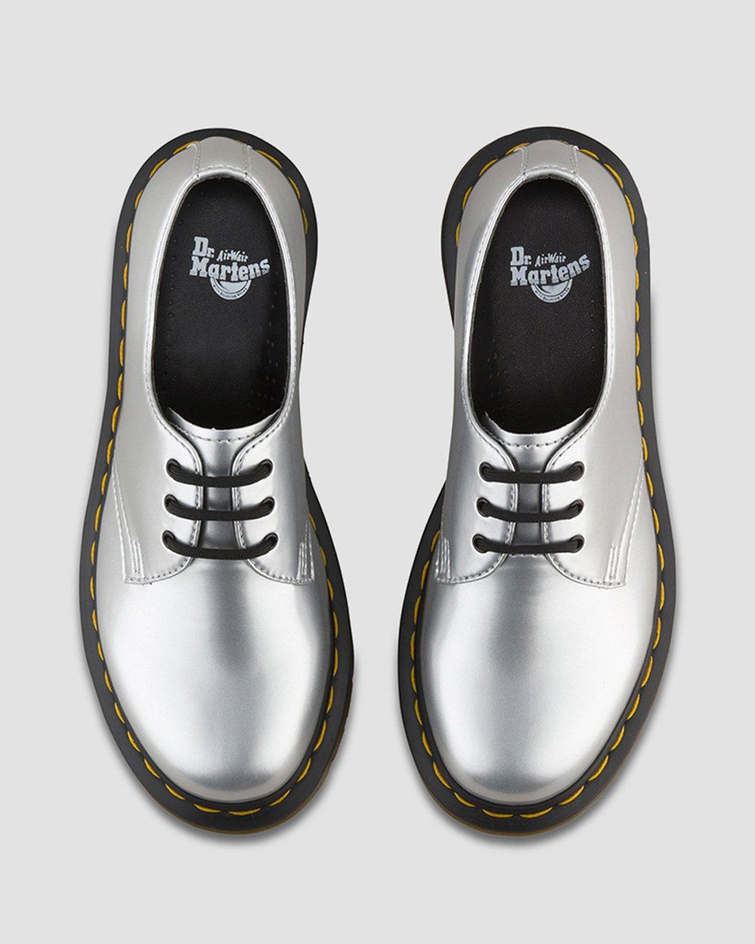 Martens1461 Metallic Chrome Silver Vegan Leather 3-Eye Oxford Shoes 24864040 Dr 