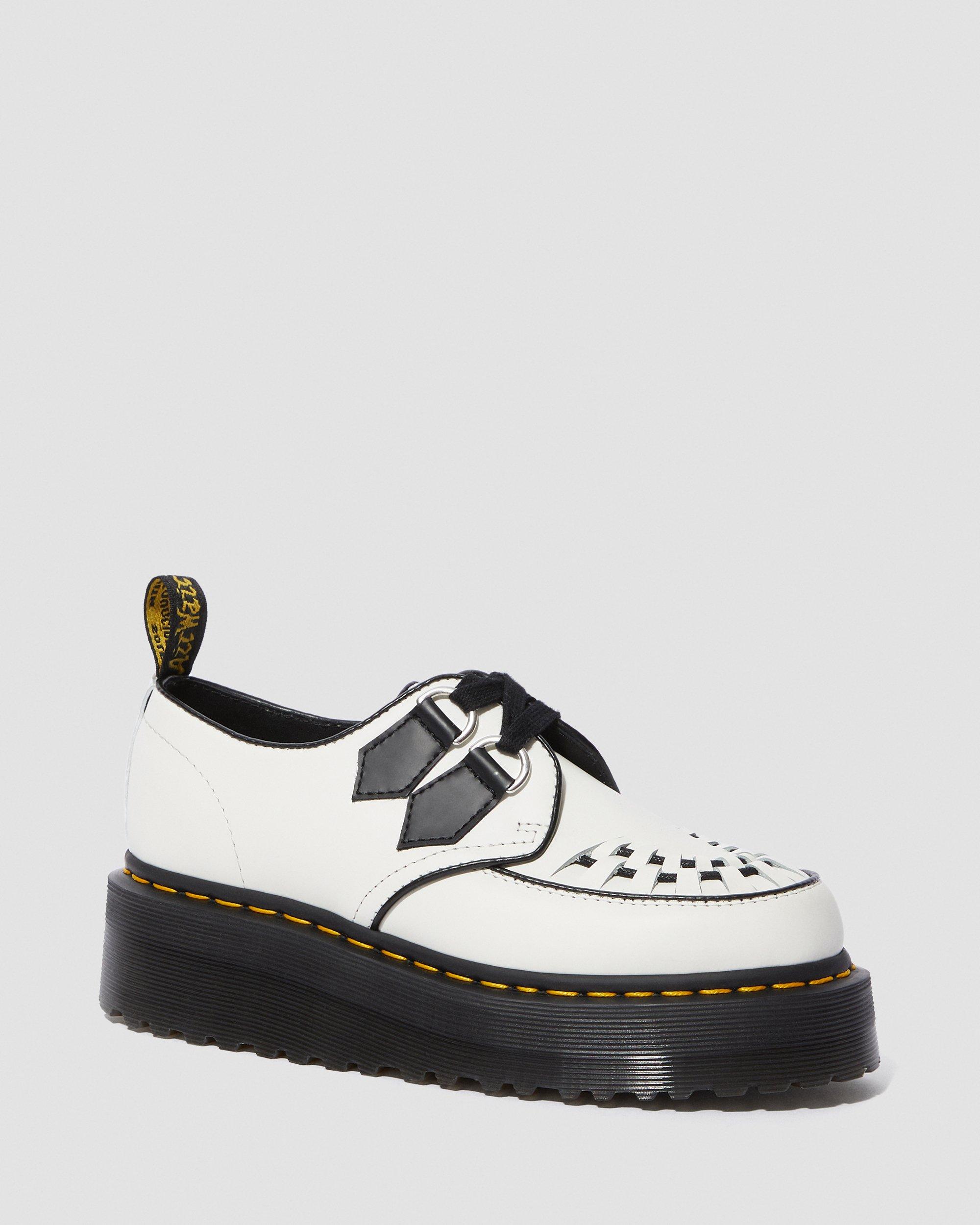 Sidney Leather Creeper Platform Shoes in White+Black