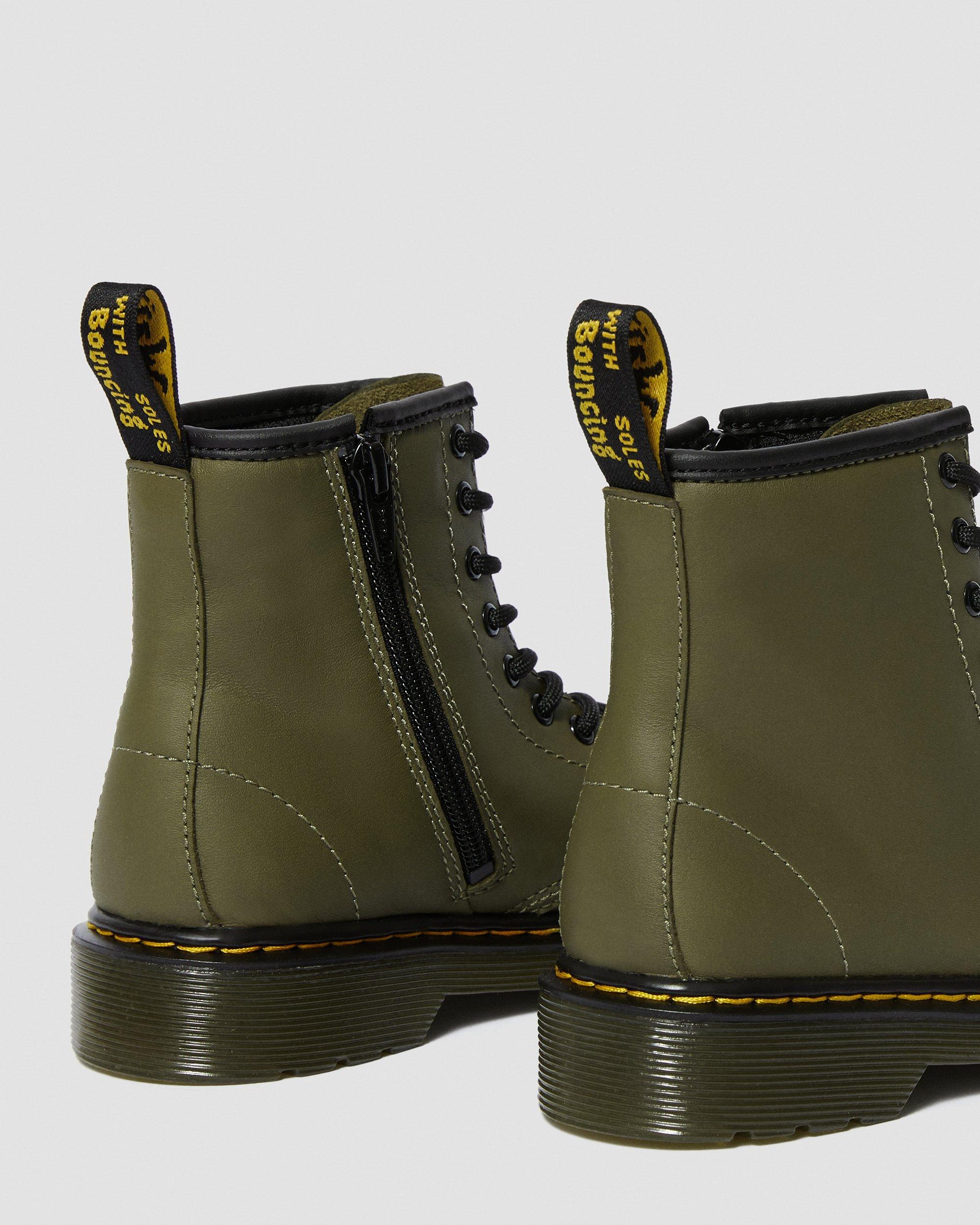 Junior 1460 Leather Lace Up Boots in Olive | Dr. Martens