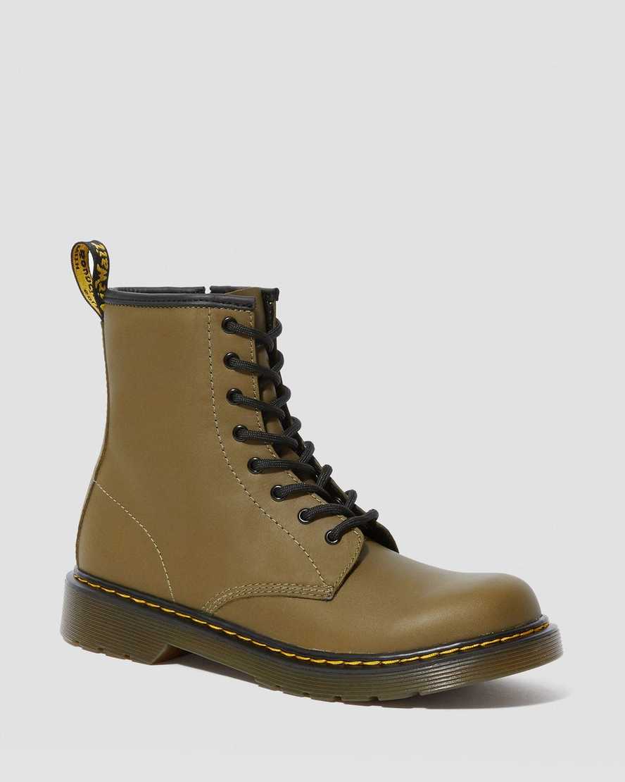 Youth 1460 Leather Lace Up Boots in Olive | Dr. Martens