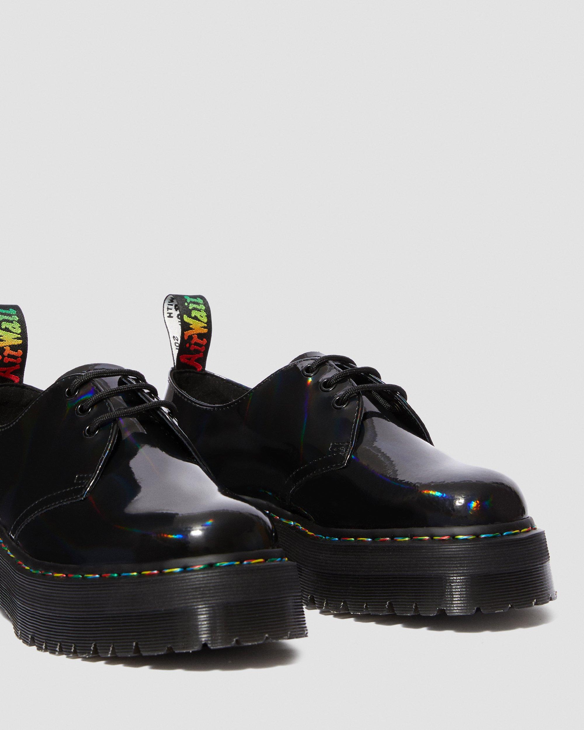 ドクターマーチン 1461 QUAD BLACK RAINBOW 厚底 US9 1461 Quad Rainbow Patent Platform Shoes in BLACK | Dr. Martens™