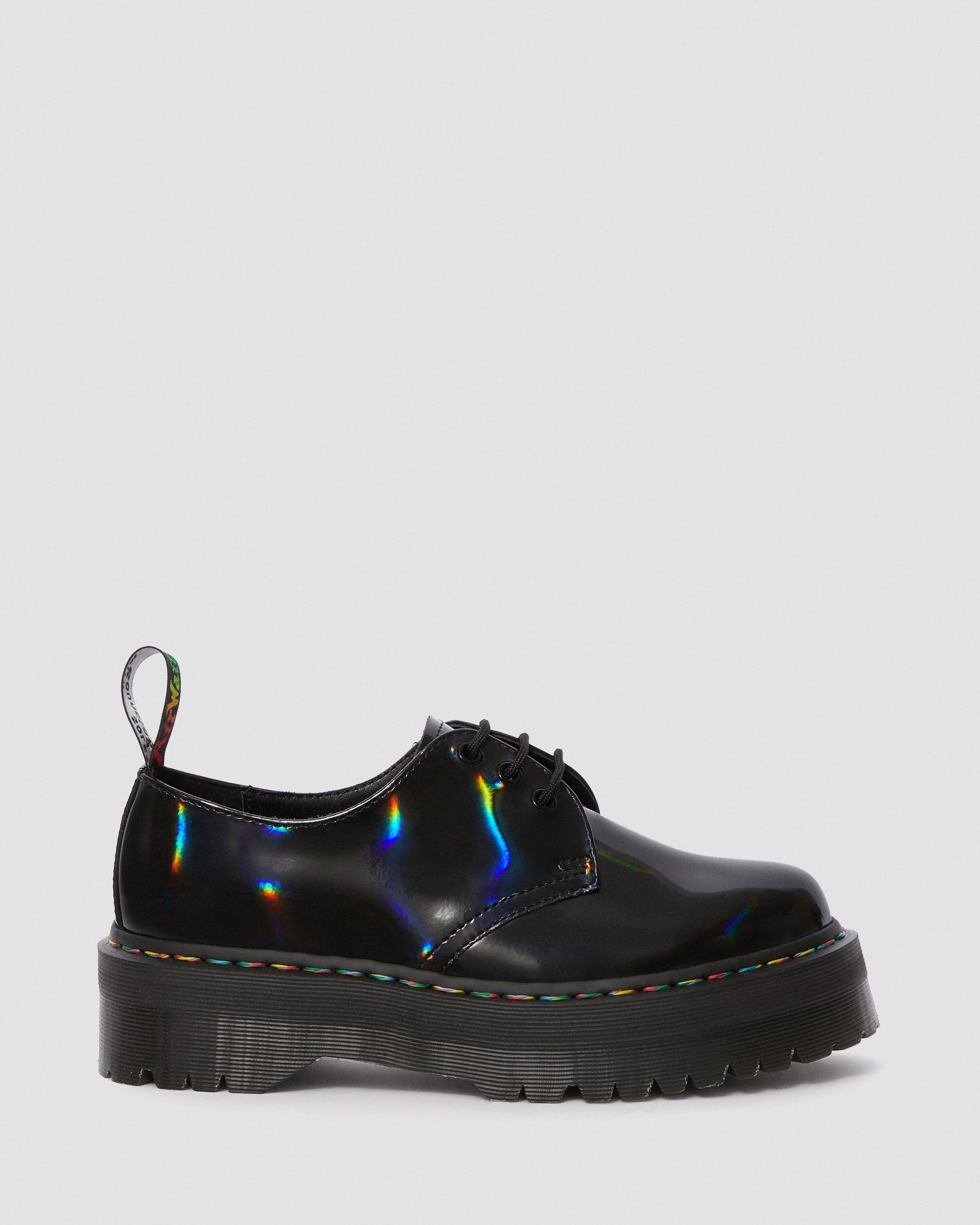 1461 Quad Rainbow Patent Platform Shoes in Black | Dr. Martens