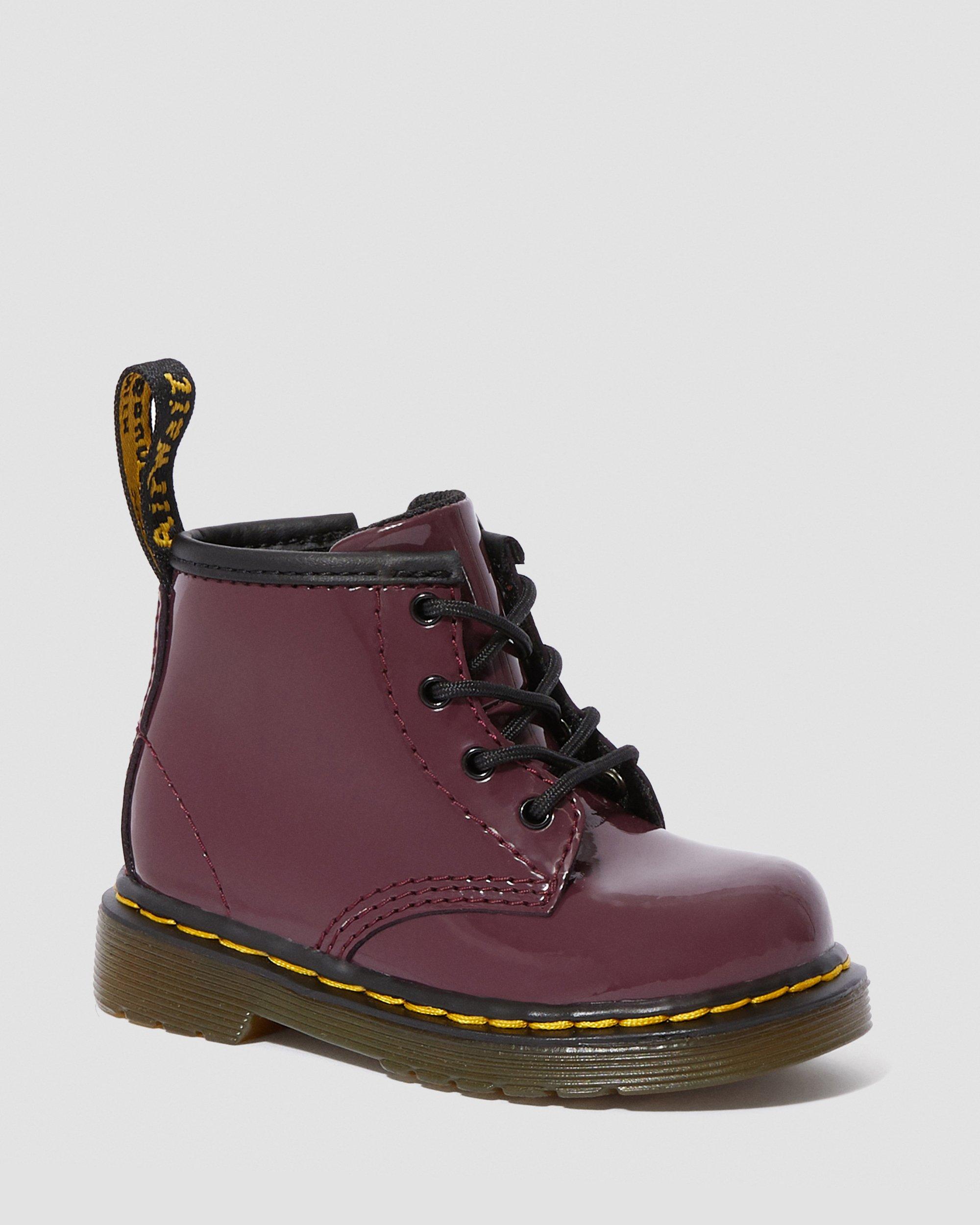 Infant 1460 Patent Leather Lace Up Boots in Dark Red
