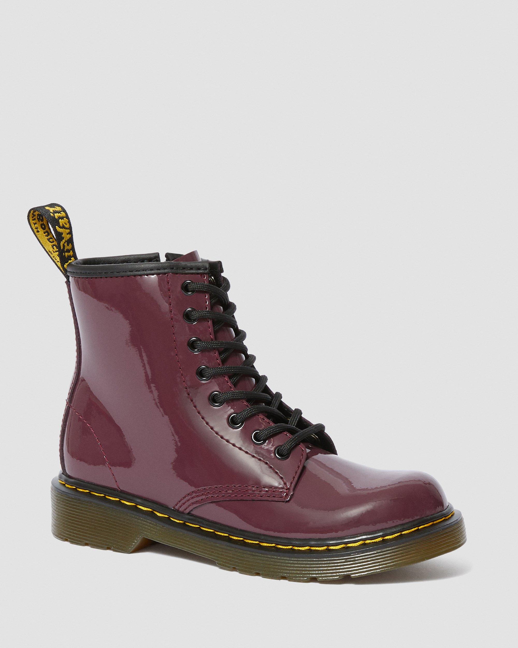 Junior 1460 Patent Leather Lace Up Boots in Dark Red
