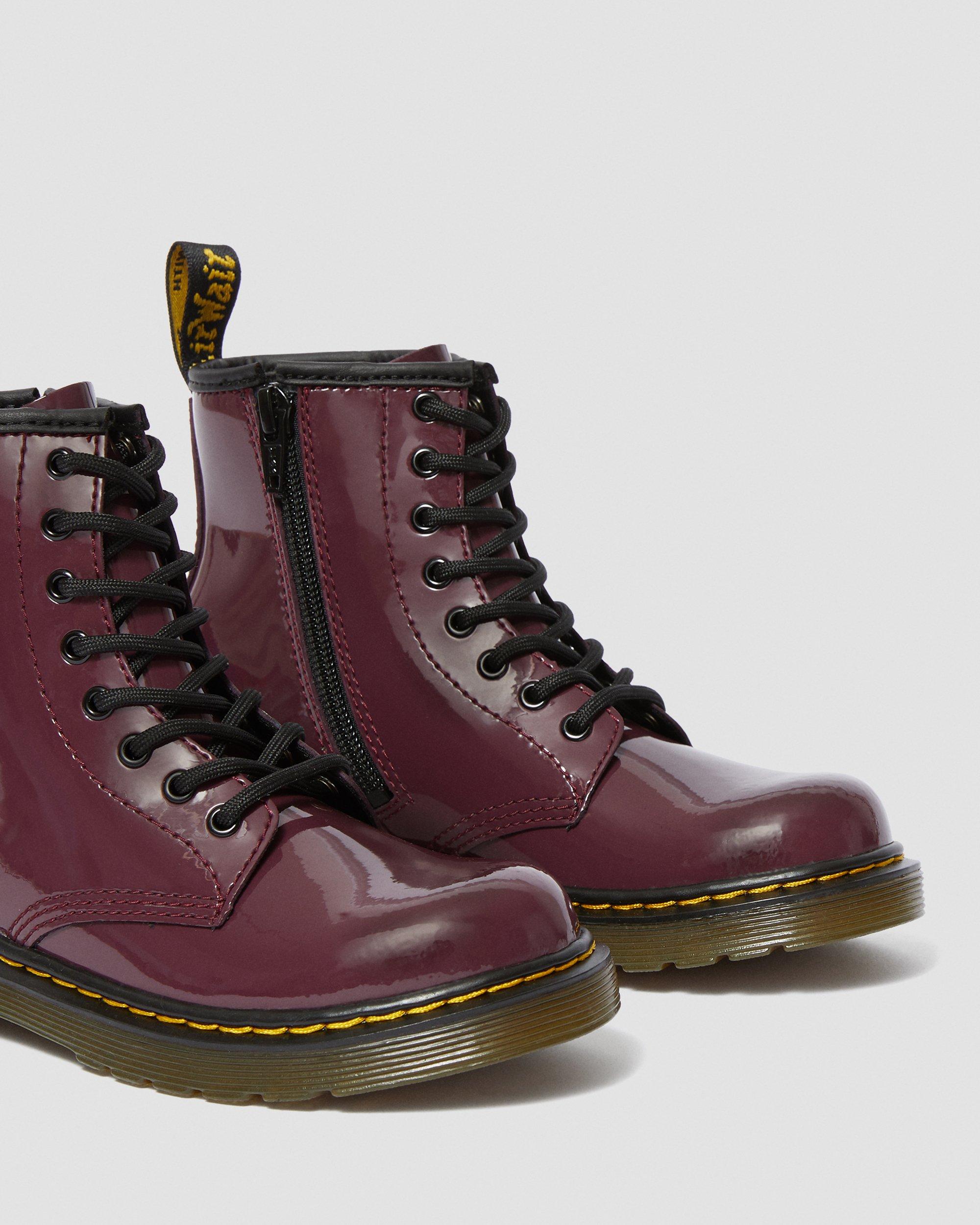 Junior 1460 Patent Leather Lace Up Boots in Plum