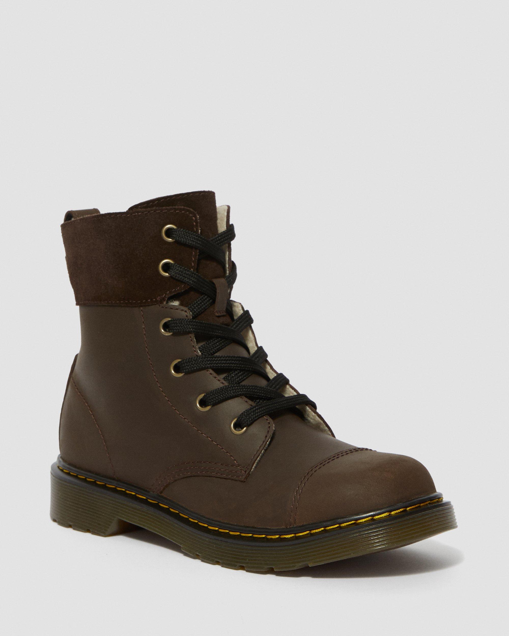 Youth Fur Lined Aimilita Leather Boots in DARK BROWN | Dr. Martens™
