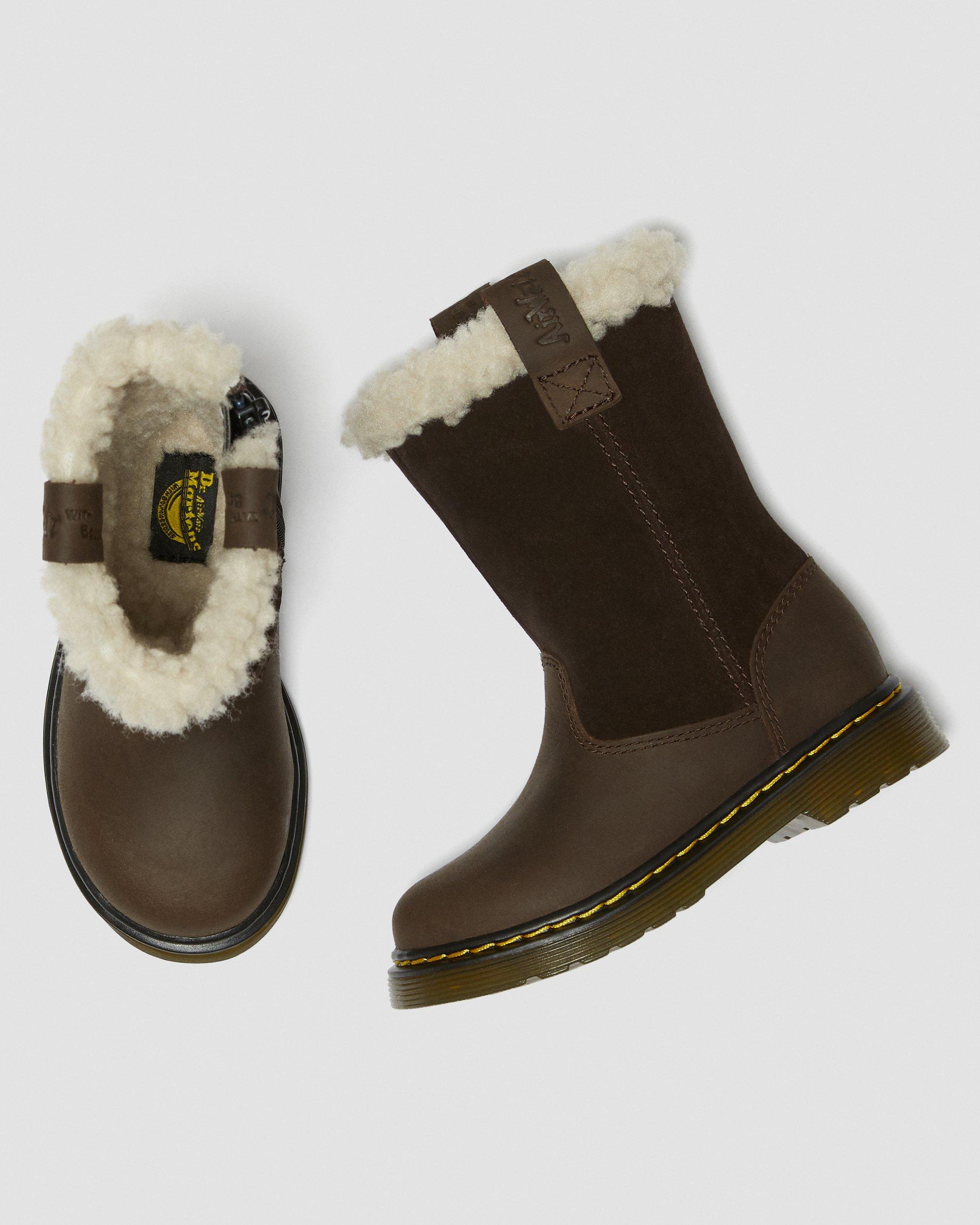 Toddler Juney Suede Faux Fur Lined Boots in DARK BROWN | Dr. Martens™