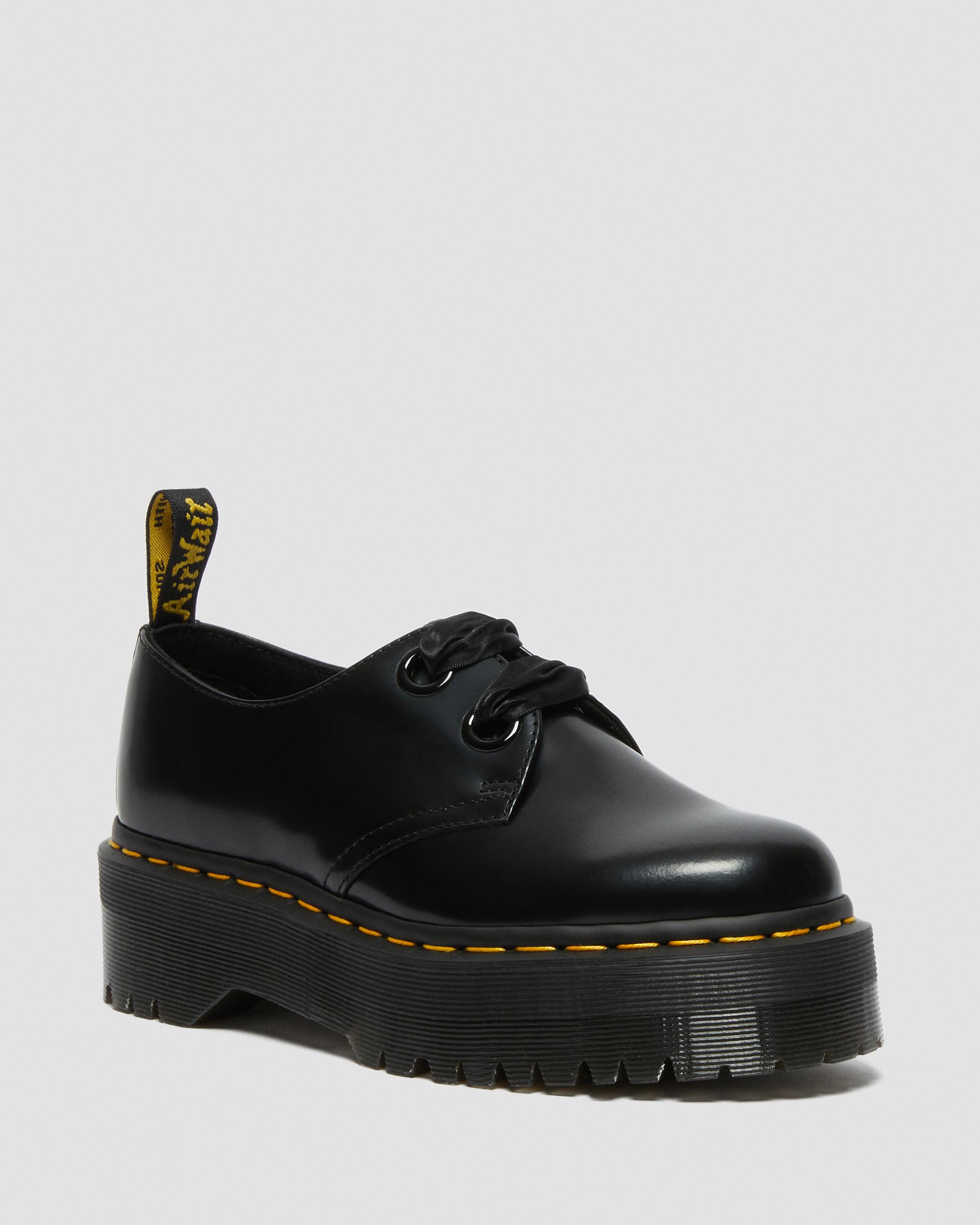 DR MARTENS Addina Flower Buckle Leather Platform Shoes