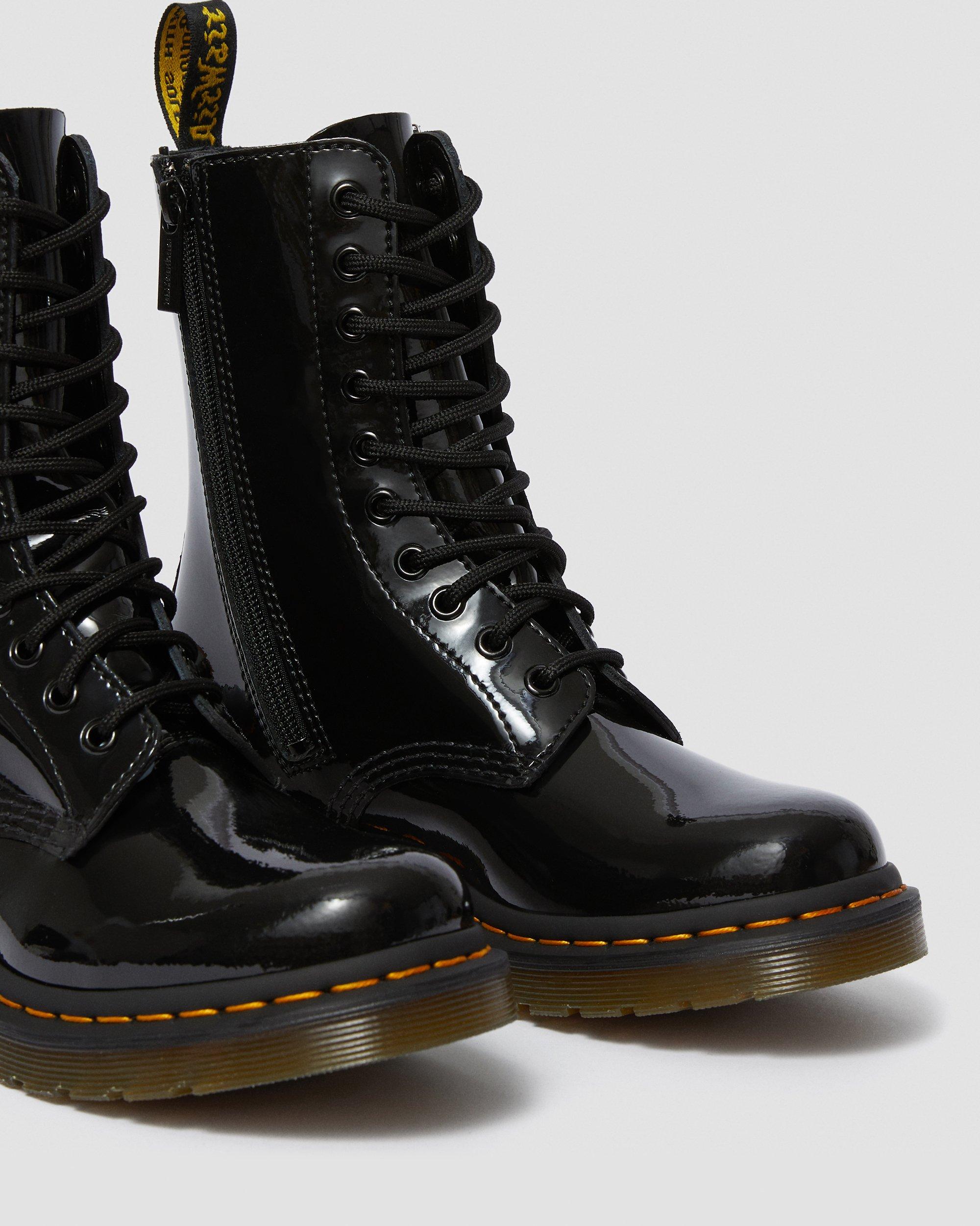 1490 Women's Patent Leather Mid Calf Boots, Black | Dr. Martens