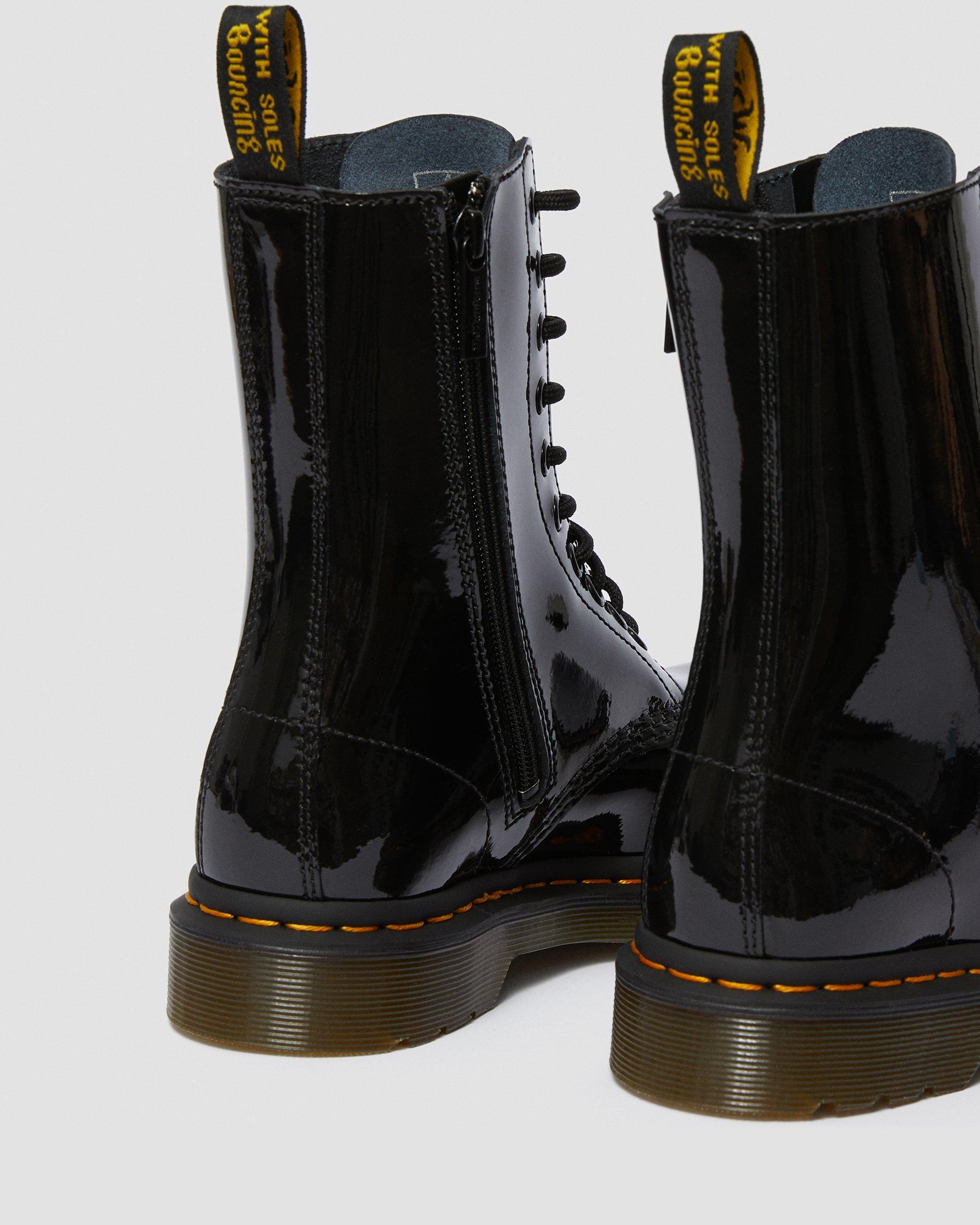 1490 Women's Patent Leather Mid Calf Boots, Black | Dr. Martens