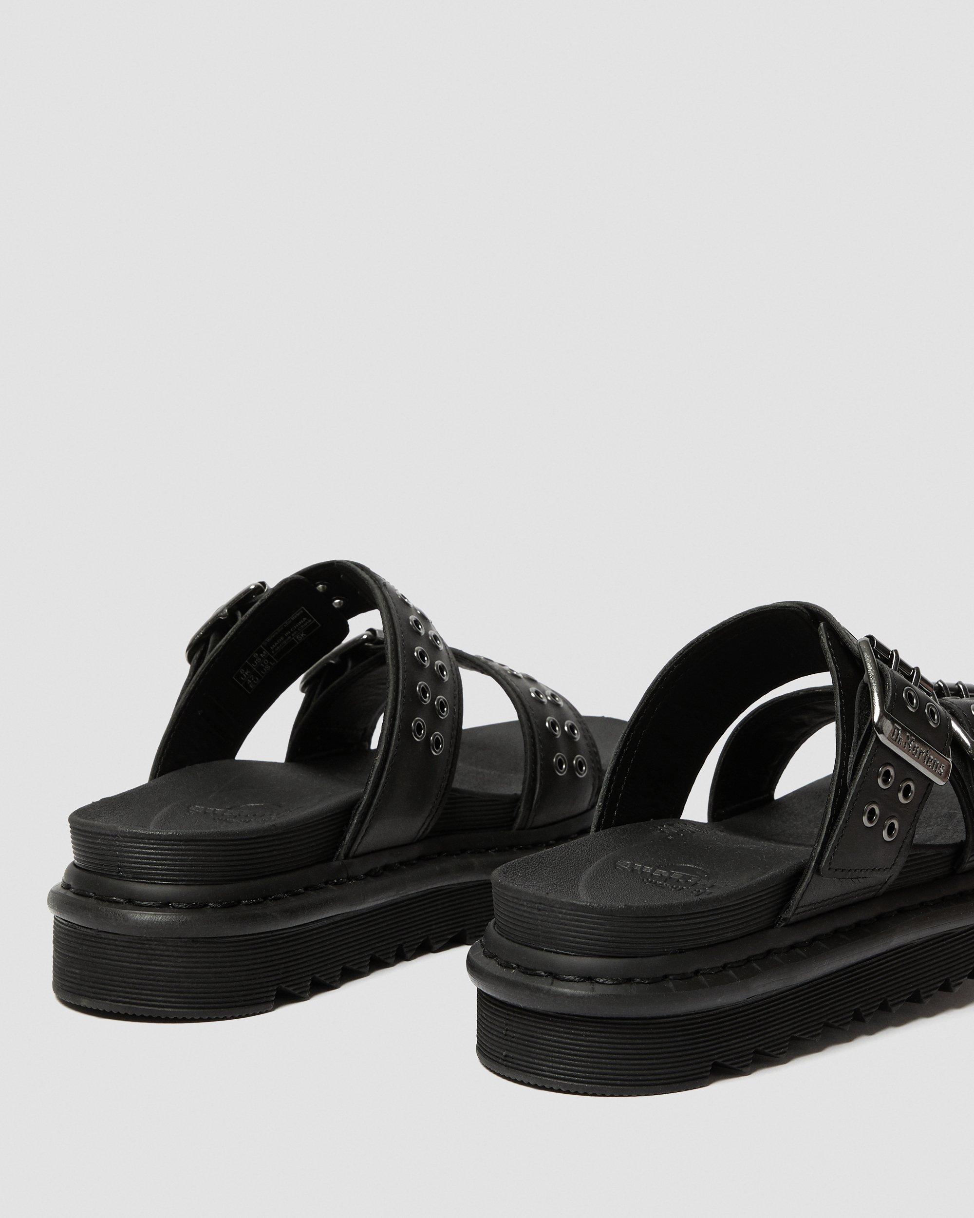 Myles Leather Buckle Slide Sandals in BLACK | Dr. Martens™