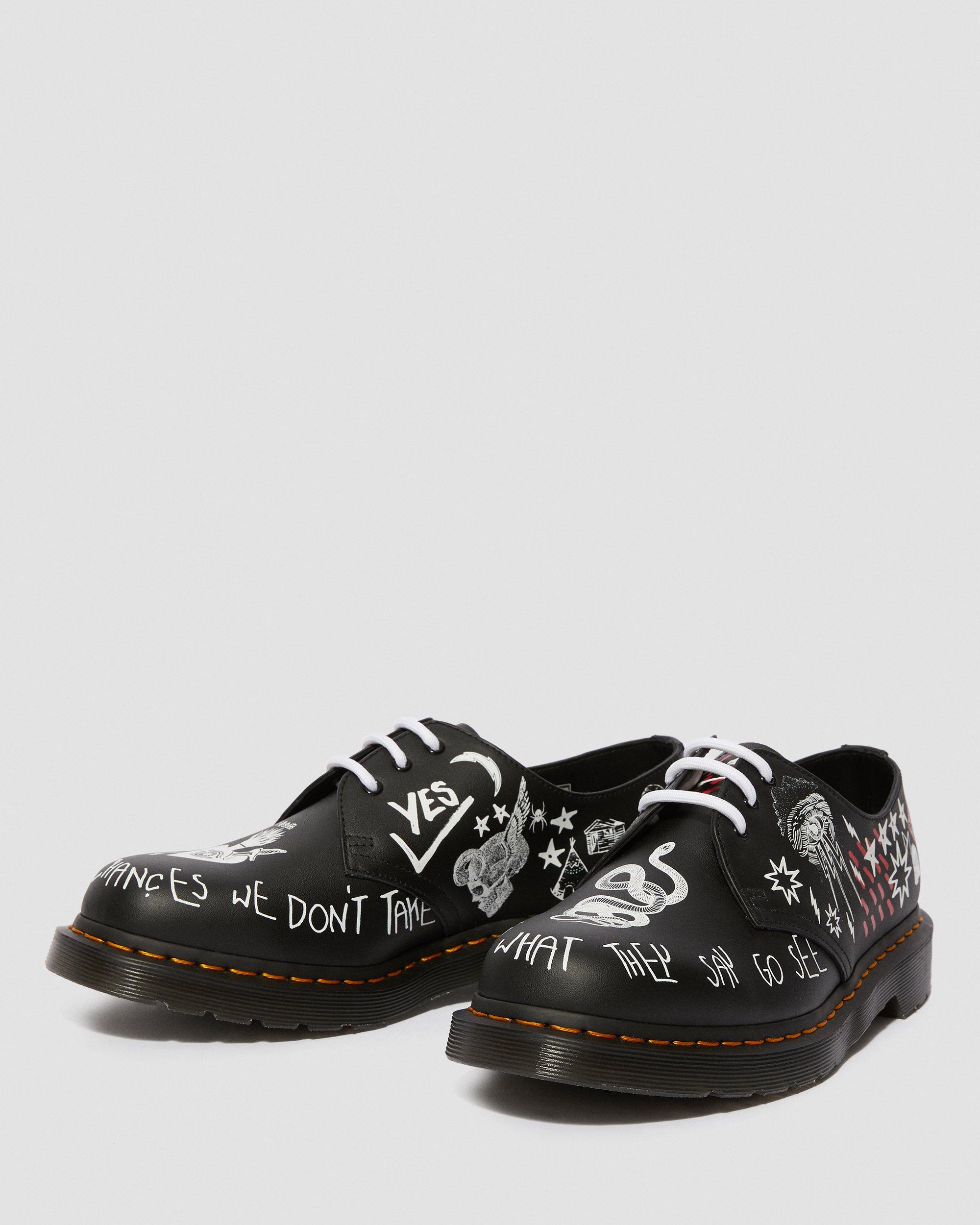 1461 Rebel Leather Printed Oxford Shoes in BLACK+MULTI | Dr. Martens™