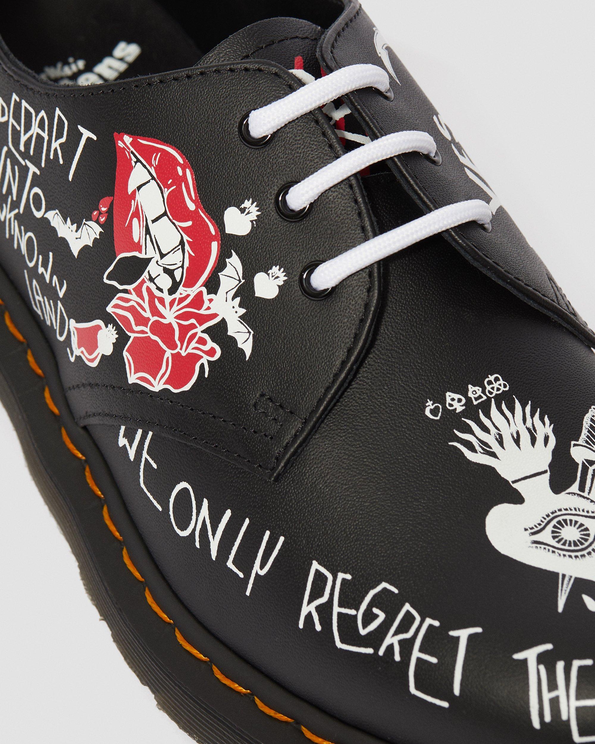 1461 Rebel Leather Printed Oxford Shoes in Black | Dr. Martens