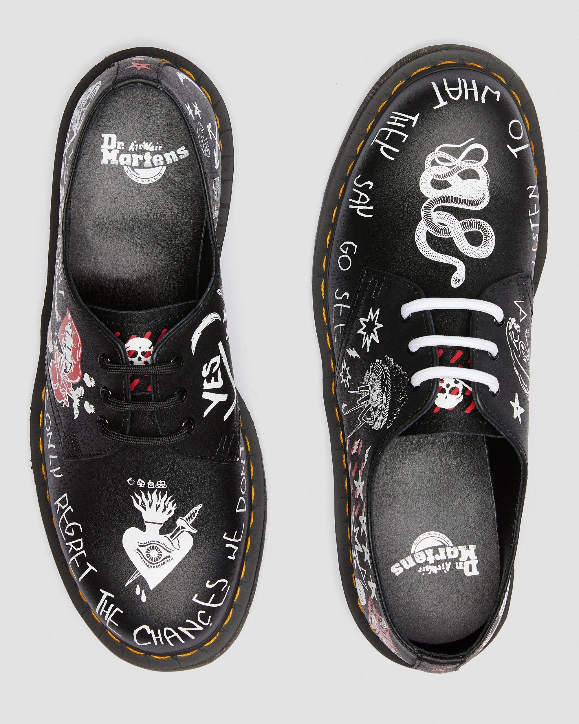 1461 Rebel Leather Printed Oxford Shoes in Black | Dr. Martens