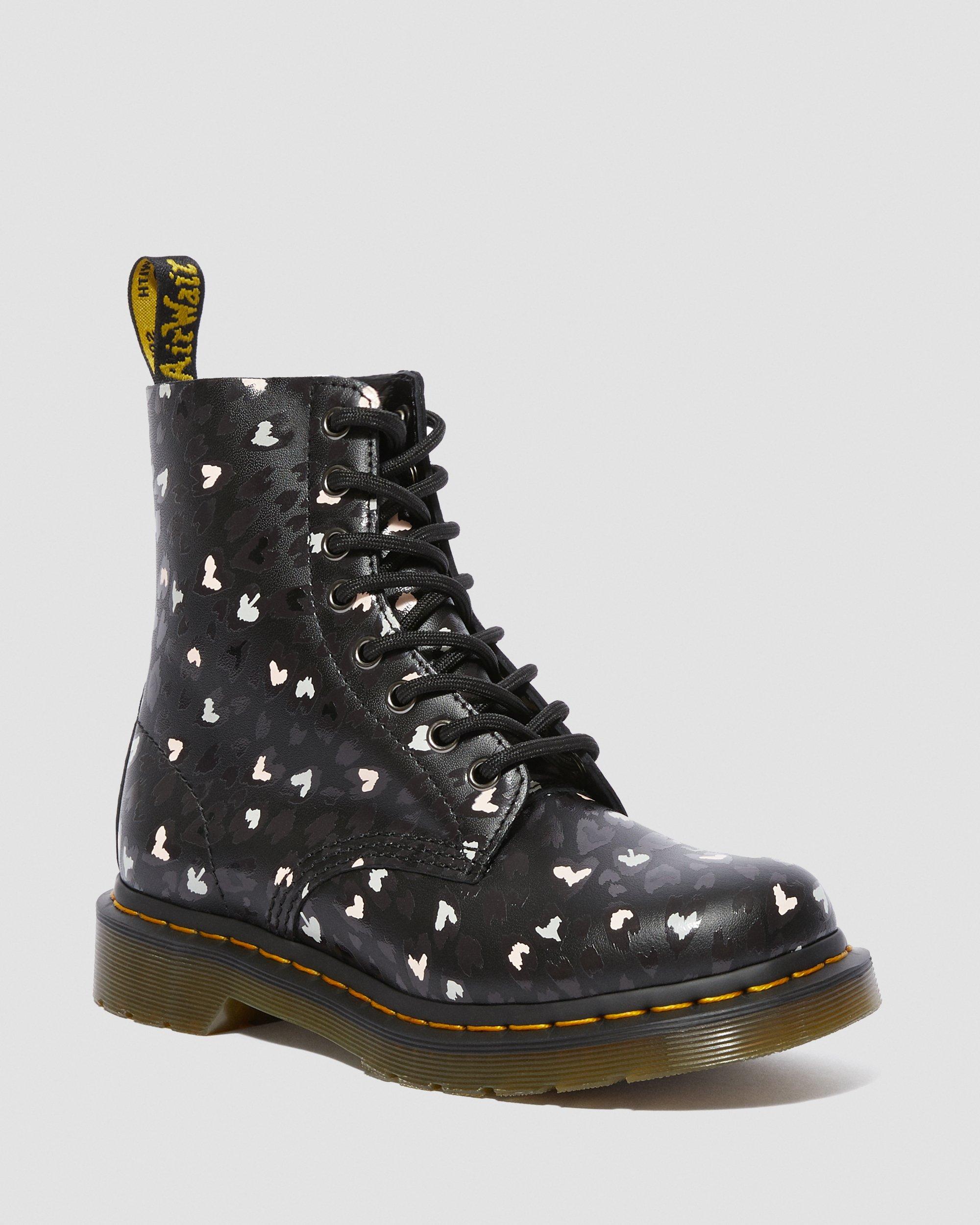 1460 Pascal Leather Wild Heart Printed Lace Up Boots in BLACK+