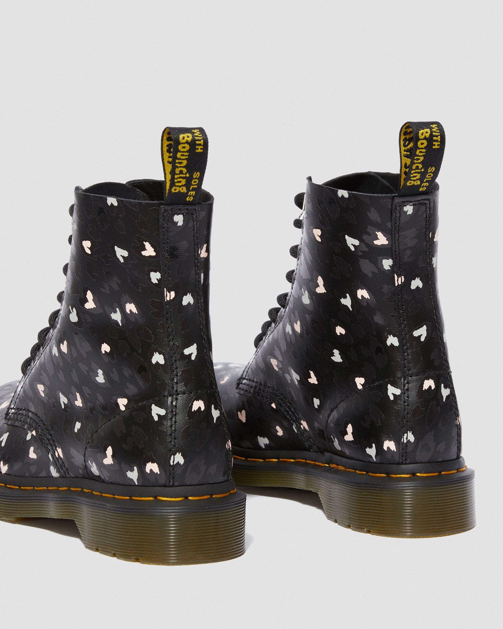 1460 Pascal Leather Wild Heart Printed Lace Up Boots in Black+Multi