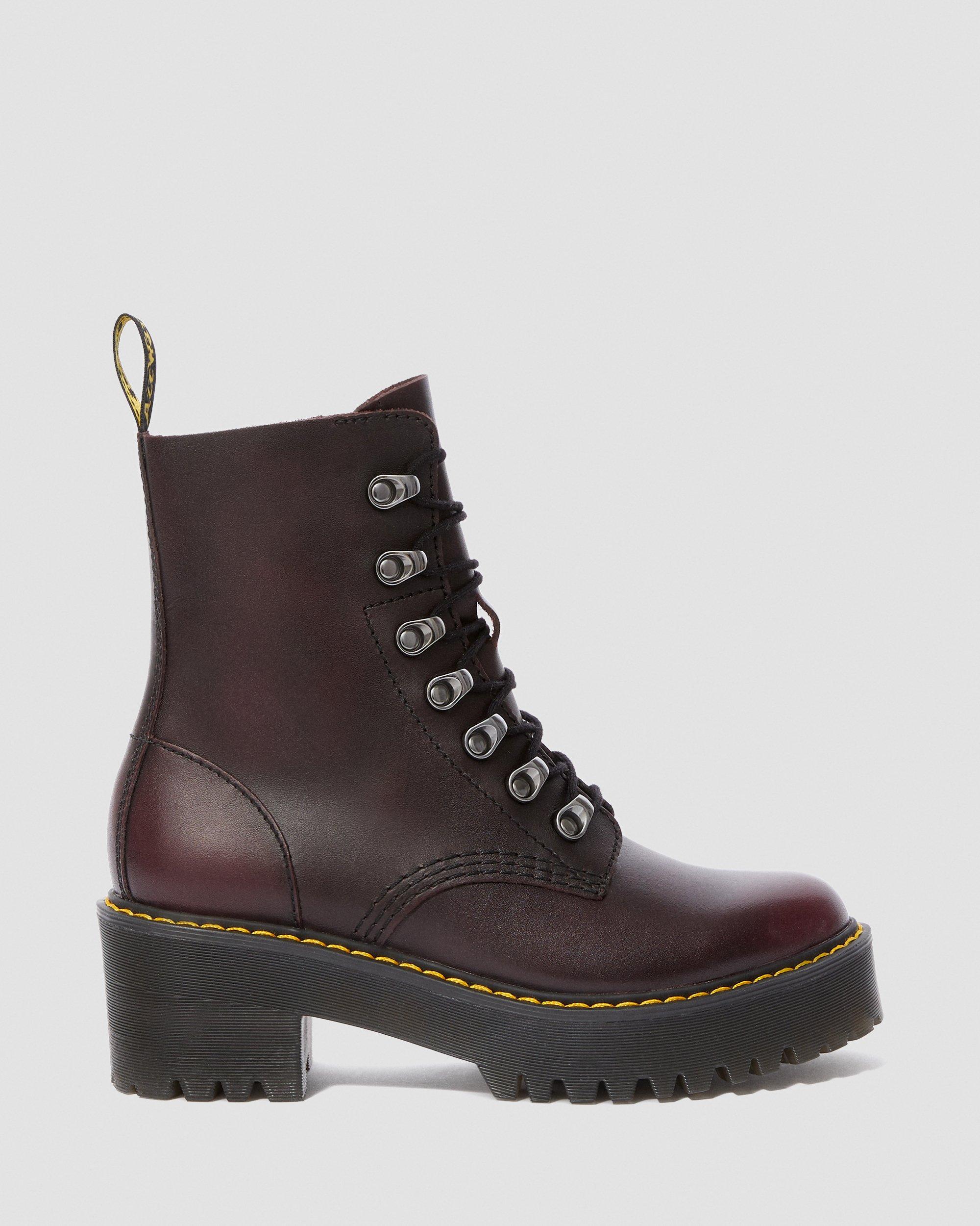 Leona Women's Vintage Leather Heeled Boots in BURGUNDY | Dr. Martens™
