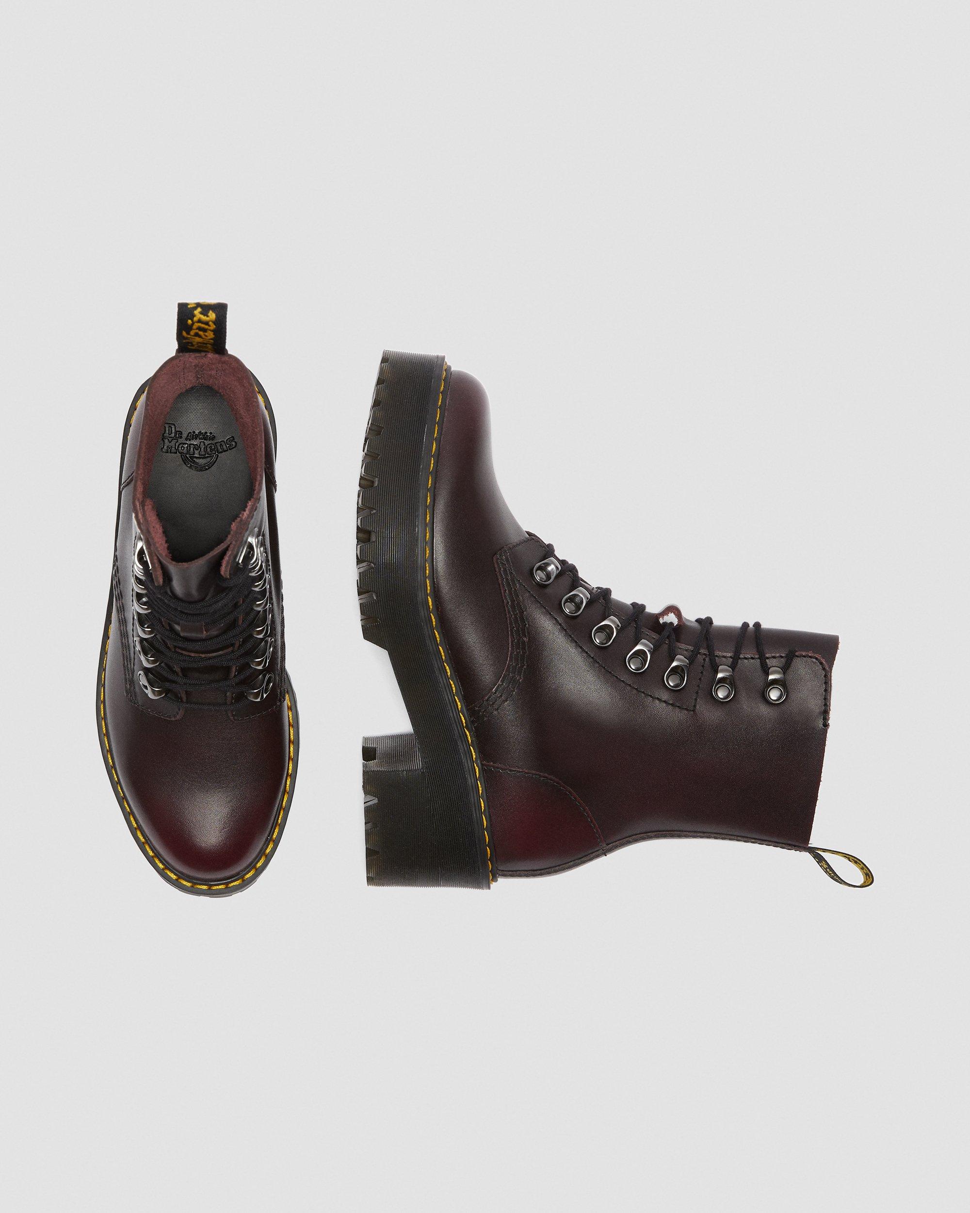 Leona Women's Vintage Leather Heeled Boots in BURGUNDY | Dr. Martens™
