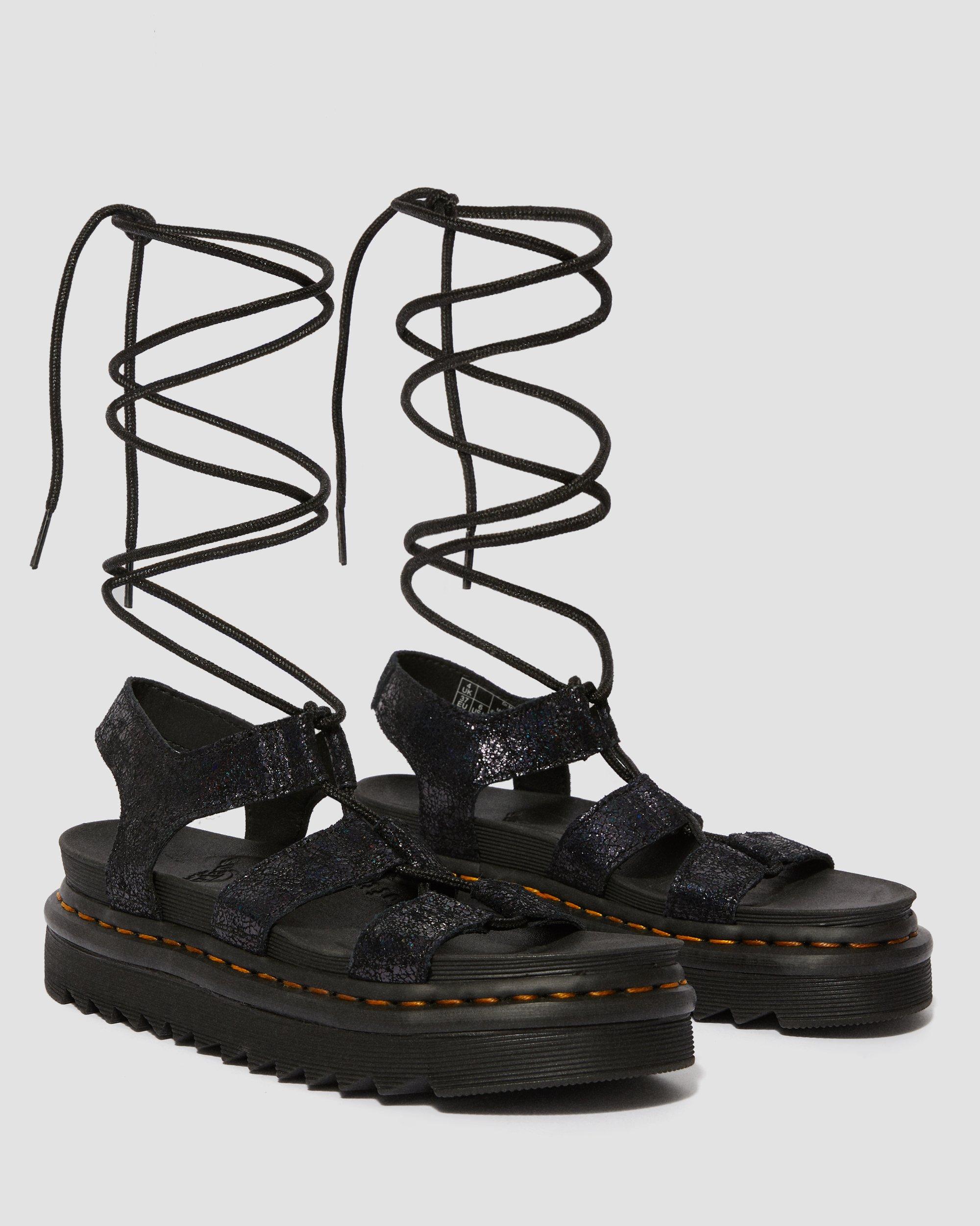 NARTILLA II IRIDESCENT CRACKLE SANDALS in BLACK | Dr. Martens™